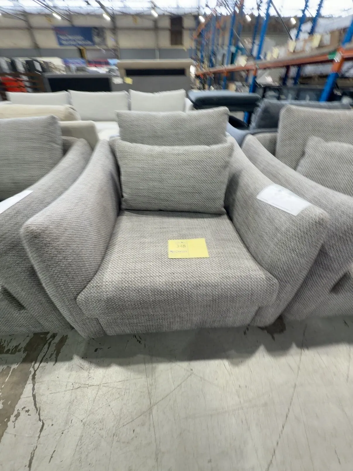 EX STAGING GREY/WHITE ARMCHAIR SOLD AS IS EX STAGING GREY/WHITE ARMCHAIR SOLD AS IS