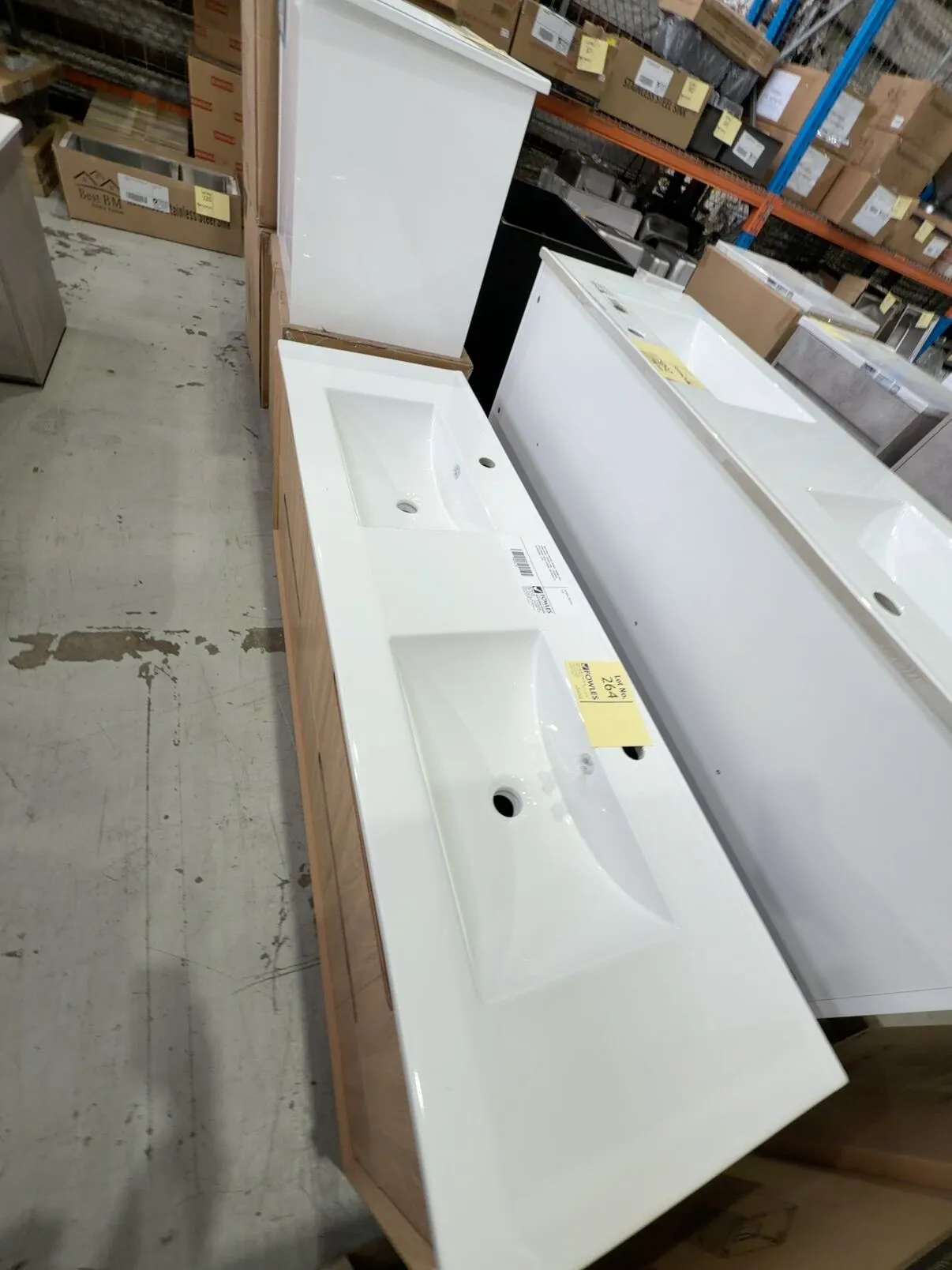 NEW AULIC VOULARI FRAMED 1500MM WALL HUNG VANITY, HARVEST OAK, 4 DRAWERS, WITH DOUBLE BOWL CERAMIC TOP RRP$3114 VO1500DWHA-CT28 NEW AULIC VOULARI FRAMED 1500MM WALL HUNG VANITY, HARVEST OAK, 4 DRAWERS, WITH DOUBLE BOWL CERAMIC TOP RRP$3114 VO1500DWHA-CT28