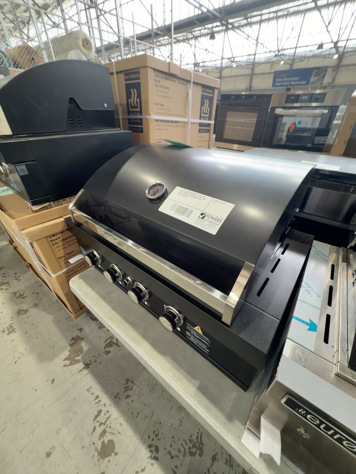 EX DISPLAY EURO 900MM BLACK BUILT IN BBQ, 4 BURNER WITH HOOD, LPG, CAST IRON GRILL & GRIDDLE, EAL900EBBQBL, WITH 3 MONTH WARRANTY EX DISPLAY EURO 900MM BLACK BUILT IN BBQ, 4 BURNER WITH HOOD, LPG, CAST IRON GRILL & GRIDDLE, EAL900EBBQBL, WITH 3 MONTH WARRANTY