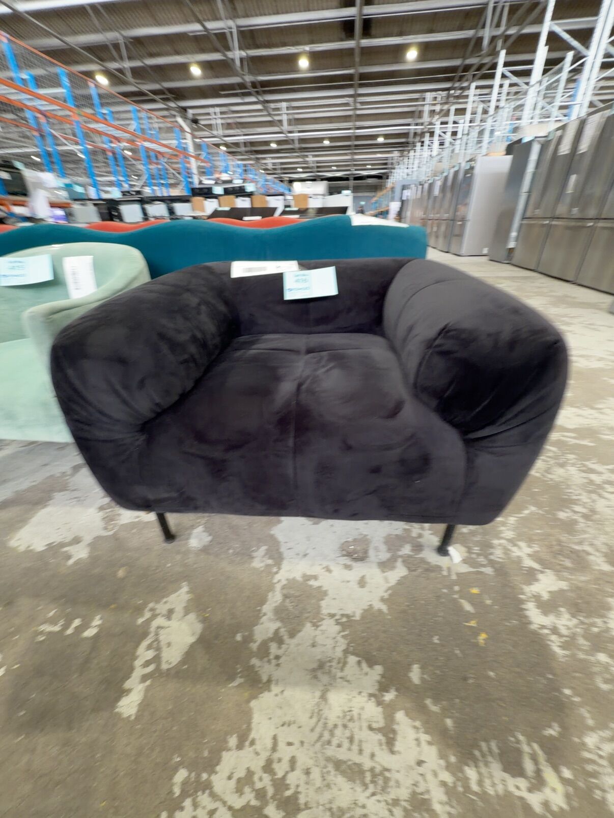 EX HIRE BLACK VELVET ARMCHAIR, SOLD AS IS EX HIRE BLACK VELVET ARMCHAIR, SOLD AS IS