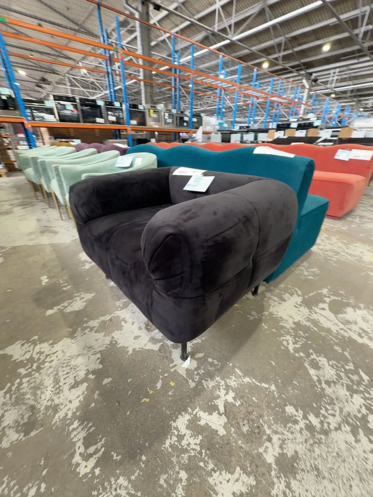 EX HIRE BLACK VELVET ARMCHAIR, SOLD AS IS EX HIRE BLACK VELVET ARMCHAIR, SOLD AS IS