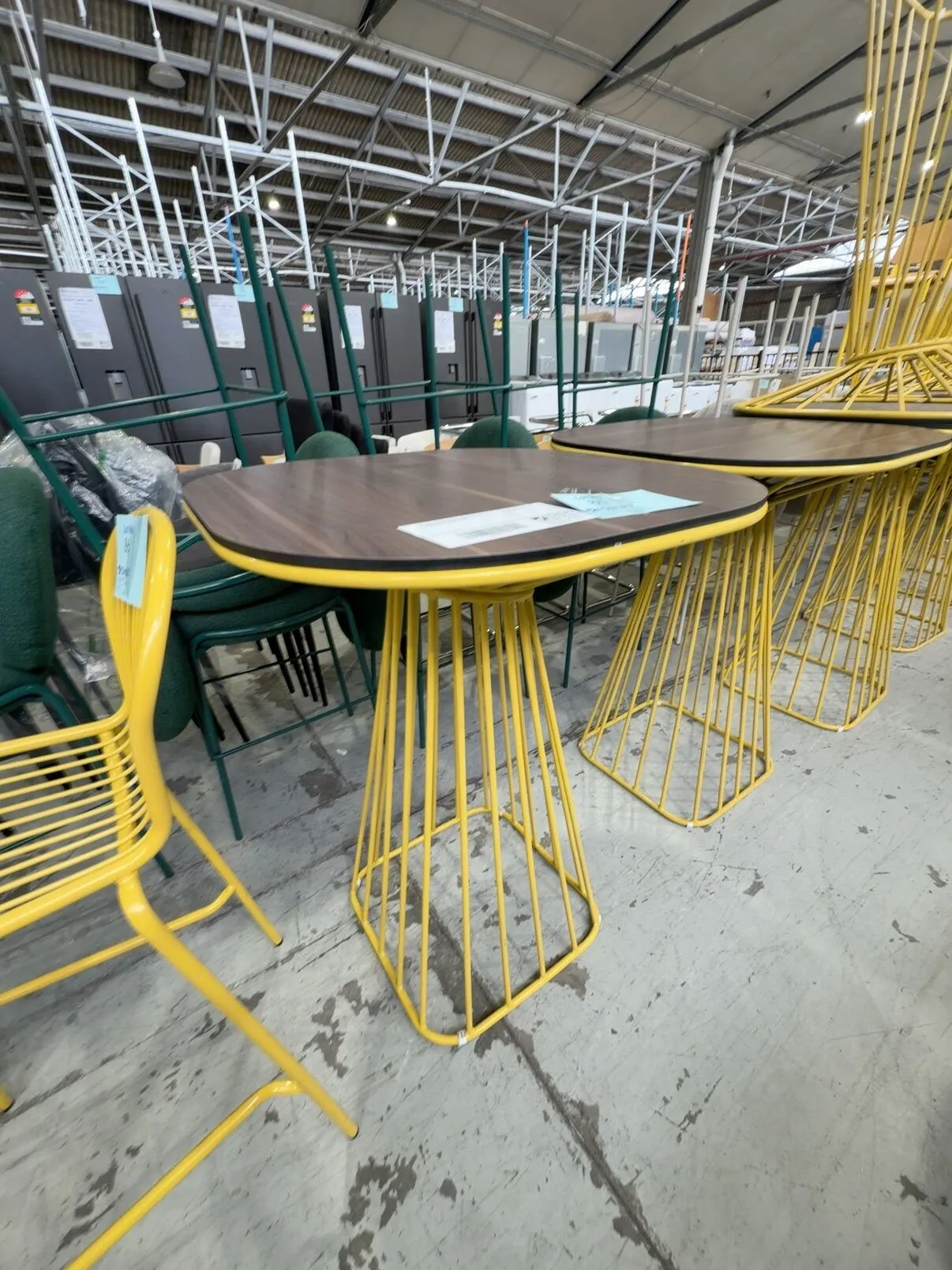 EX HIRE, YELLOW METAL BAR TABLE WITH LAMINATE TOP, SOLD AS IS EX HIRE, YELLOW METAL BAR TABLE WITH LAMINATE TOP, SOLD AS IS