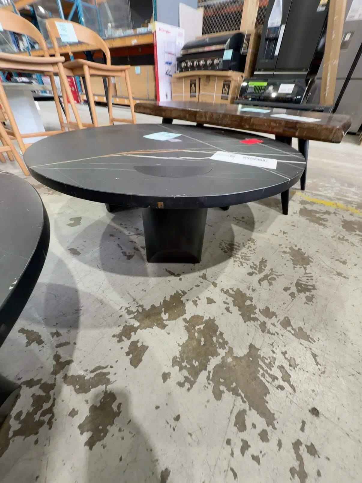 EX STAGING - ROUND BLACK STONE COFFEE TABLE, SOLD AS IS **HEAVY** EX STAGING - ROUND BLACK STONE COFFEE TABLE, SOLD AS IS **HEAVY**