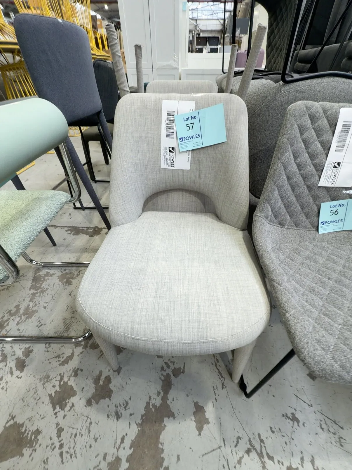 EX STAGING - LIGHT GREY DINING CHAIR, SOLD AS IS EX STAGING - LIGHT GREY DINING CHAIR, SOLD AS IS