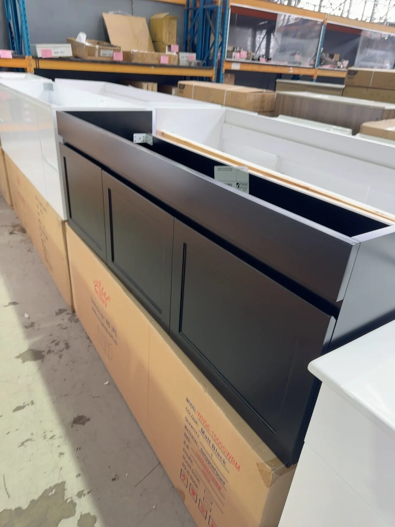 1500MM MATTE BLACK WALL HUNG VANITY CABINET ONLY, HAMPTON SQUARE DOORS, NO TOP, WH96-1500WBM 1500MM MATTE BLACK WALL HUNG VANITY CABINET ONLY, HAMPTON SQUARE DOORS, NO TOP, WH96-1500WBM