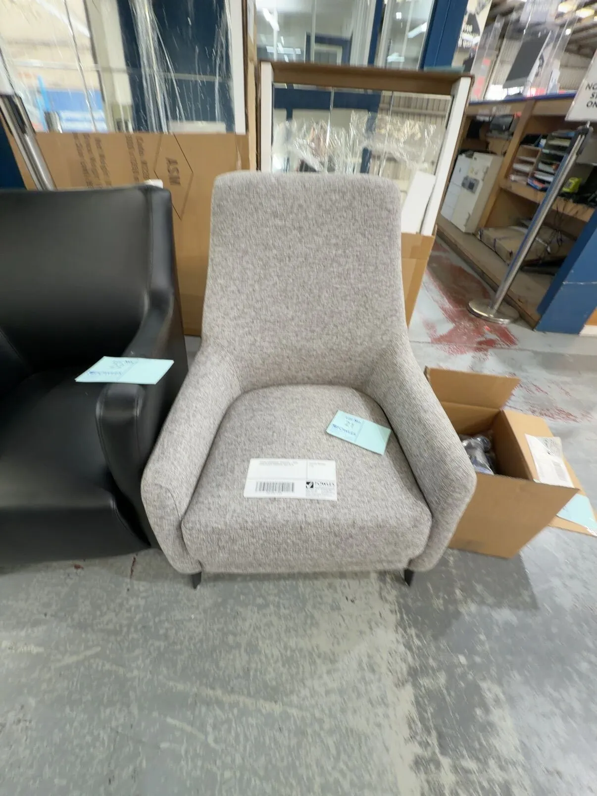 SAMPLE COMMERCIAL FURNITURE - GREY UPHOLSTERED ARMCHAIR, SOLD AS IS SAMPLE COMMERCIAL FURNITURE - GREY UPHOLSTERED ARMCHAIR, SOLD AS IS