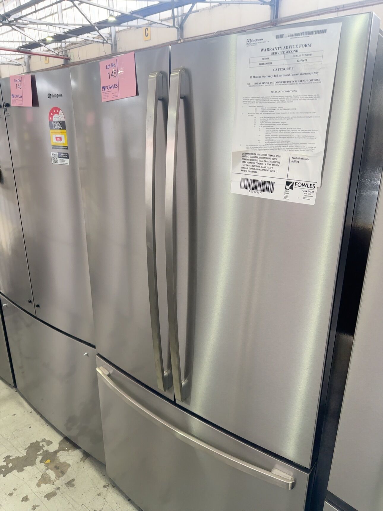 WESTINGHOUSE WHE6000SB FRENCH DOOR FRIDGE, 565 LITRE, 896MM WIDE, WITH FREEZER DRAWER, DUAL SEALED CRISPERS WITH HUMIDITY CONTROL, 4 STAR ENERGY, FLEX SPACE INTERIOR, FAMILY SAFE LOCKABLE DOOR COMPARTMENT, WITH 12 MONTH WARRANTY WESTINGHOUSE WHE6000SB FRENCH DOOR FRIDGE, 565 LITRE, 896MM WIDE, WITH FREEZER DRAWER, DUAL SEALED CRISPERS WITH HUMIDITY CONTROL, 4 STAR ENERGY, FLEX SPACE INTERIOR, FAMILY SAFE LOCKABLE DOOR COMPARTMENT, WITH 12 MONTH WARRANTY
