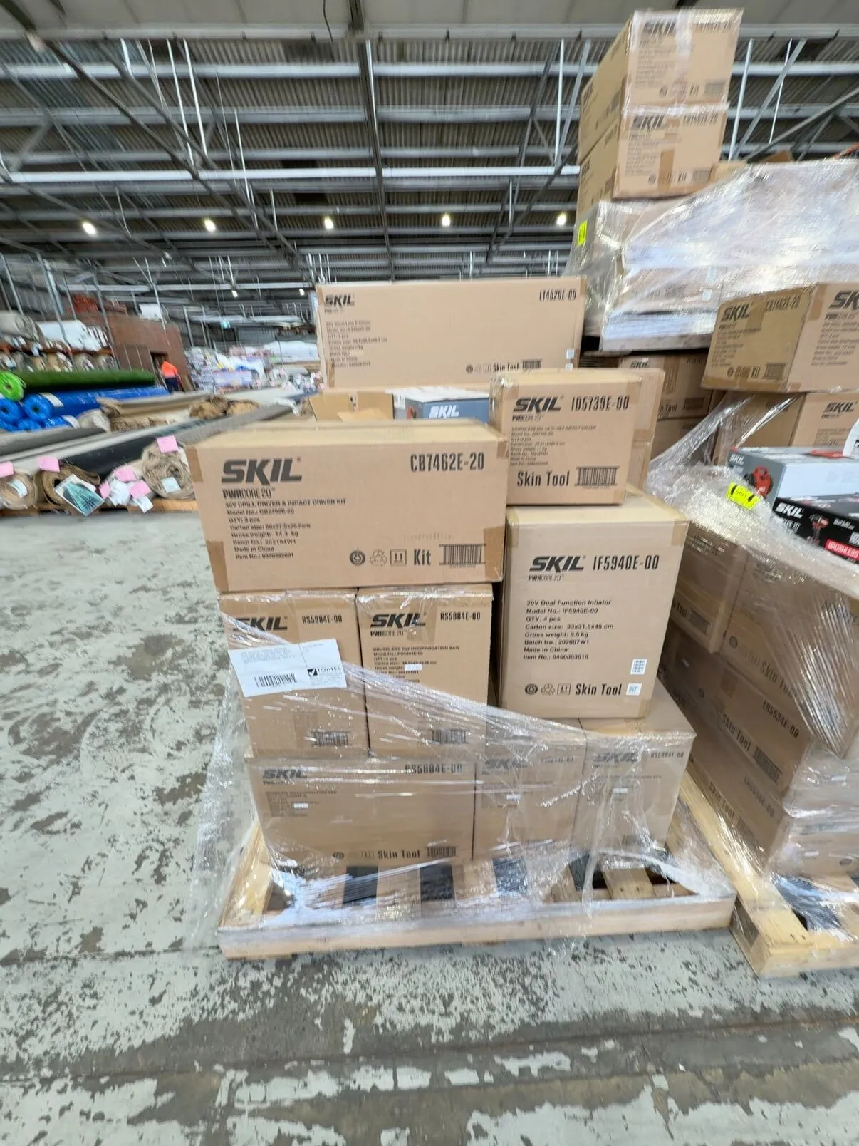 LARGE PALLET OF ASSORTED SKIL POWER TOOLS (SKIN ONLY), ALSO INCLUDED ON THE PALLET ARE SKIL POWER TOOL KITS THAT INCLUDE BATTERIES & CHARGERS, SOLD AS IS LARGE PALLET OF ASSORTED SKIL POWER TOOLS (SKIN ONLY), ALSO INCLUDED ON THE PALLET ARE SKIL POWER TOOL KITS THAT INCLUDE BATTERIES & CHARGERS, SOLD AS IS