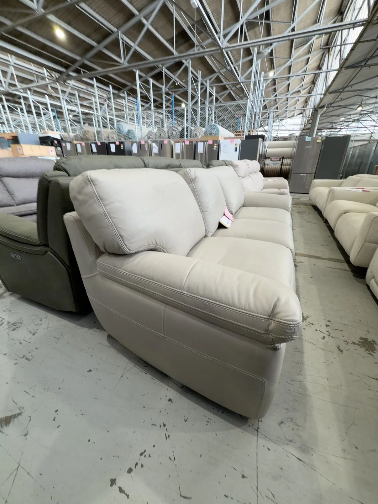 EX DISPLAY MONTANO 3 SEATER SOFA, NICKEL LEATHER SOLD AS IS EX DISPLAY MONTANO 3 SEATER SOFA, NICKEL LEATHER SOLD AS IS