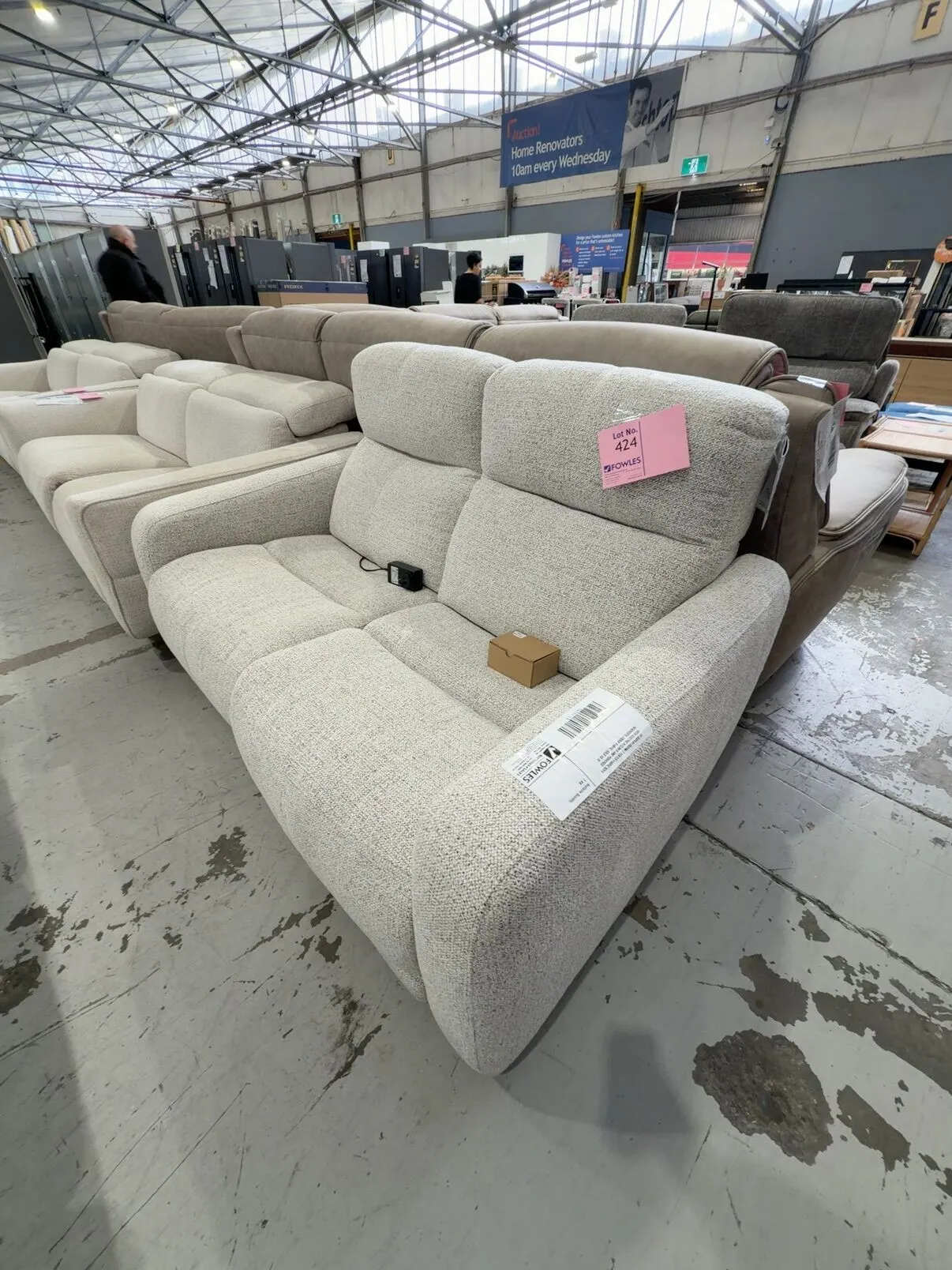 EX DISPLAY OSSANA 2 SEATER FABRIC SOFA WITH ELECTRIC RECLINER AND POWERED HEADRESTS, COOKIE FABRIC, SOLD AS IS EX DISPLAY OSSANA 2 SEATER FABRIC SOFA WITH ELECTRIC RECLINER AND POWERED HEADRESTS, COOKIE FABRIC, SOLD AS IS