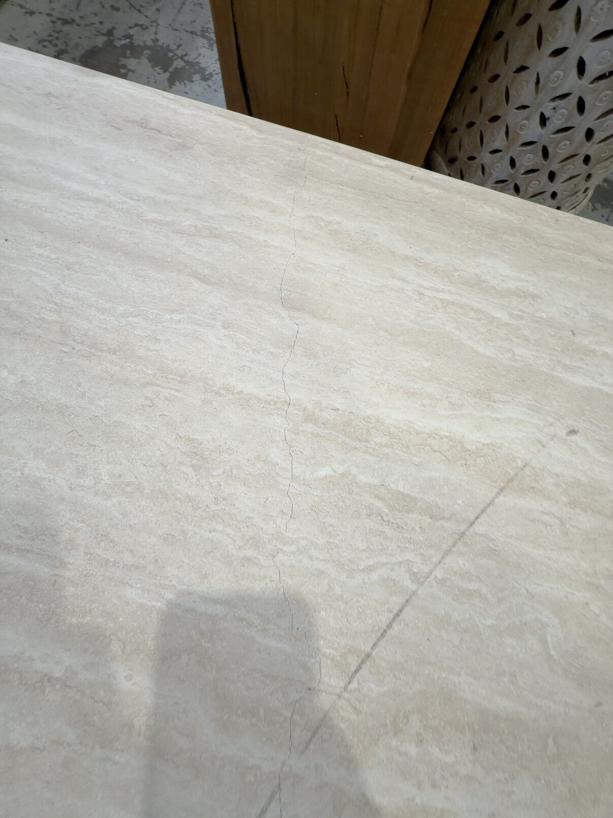EX DISPLAY STELLA NATURAL OAK COFFEE TABLE WITH TRAVERTINE TOP SOLD AS IS EX DISPLAY STELLA NATURAL OAK COFFEE TABLE WITH TRAVERTINE TOP SOLD AS IS