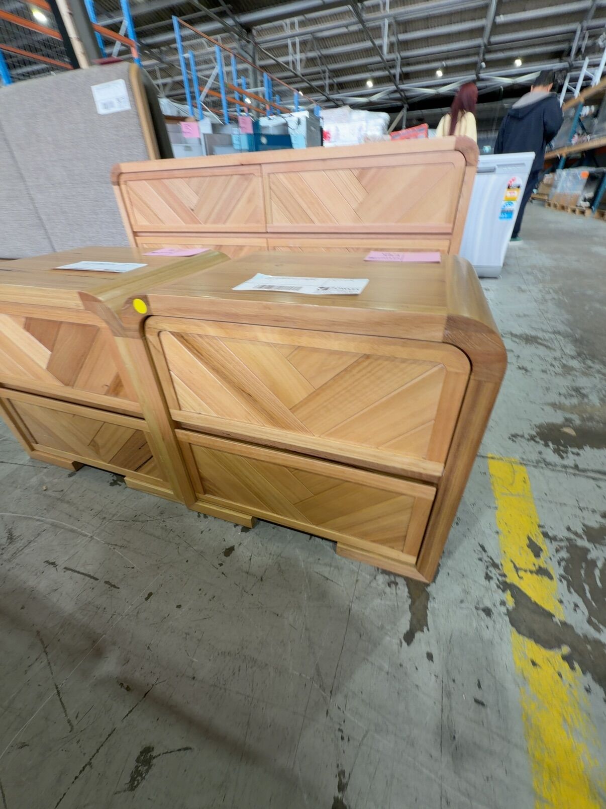 EX DISPLAY EVA MESSMATE CURVED BESIDE TABLE, HERRINGBONE DESIGN, 2 ...