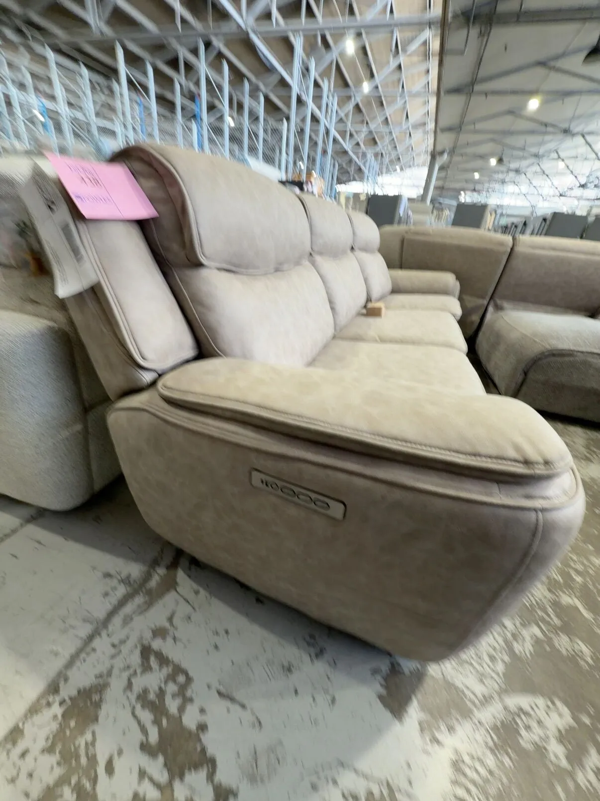 EX DISPLAY BOND LATTE FABRIC 3 SEATER LOUNGE WITH ELECTRIC RECLINERS AND POWERED HEADRESTS SOLD AS IS EX DISPLAY BOND LATTE FABRIC 3 SEATER LOUNGE WITH ELECTRIC RECLINERS AND POWERED HEADRESTS SOLD AS IS