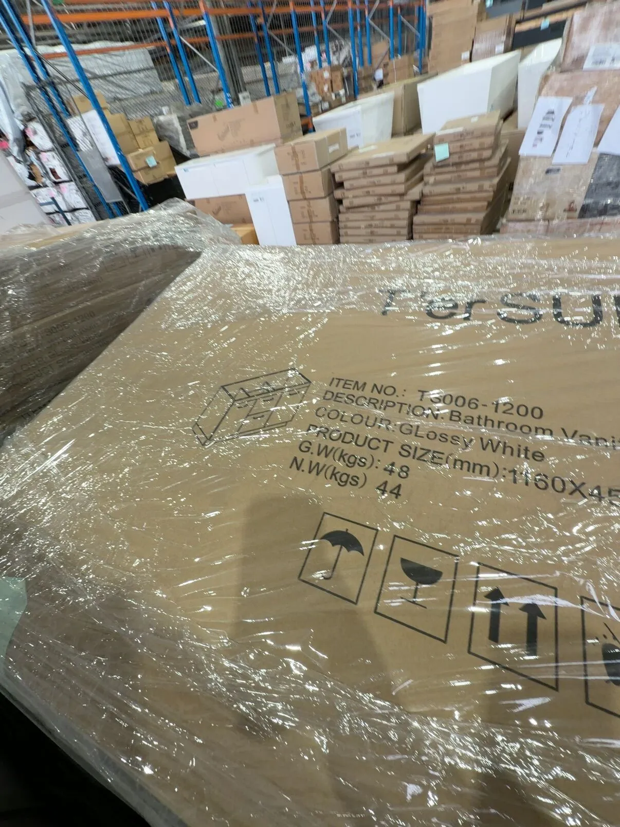 PALLET OF 1200MM VANITY CABINETS ONLY TS006-1200 QTY 10 PALLET OF 1200MM VANITY CABINETS ONLY TS006-1200 QTY 10