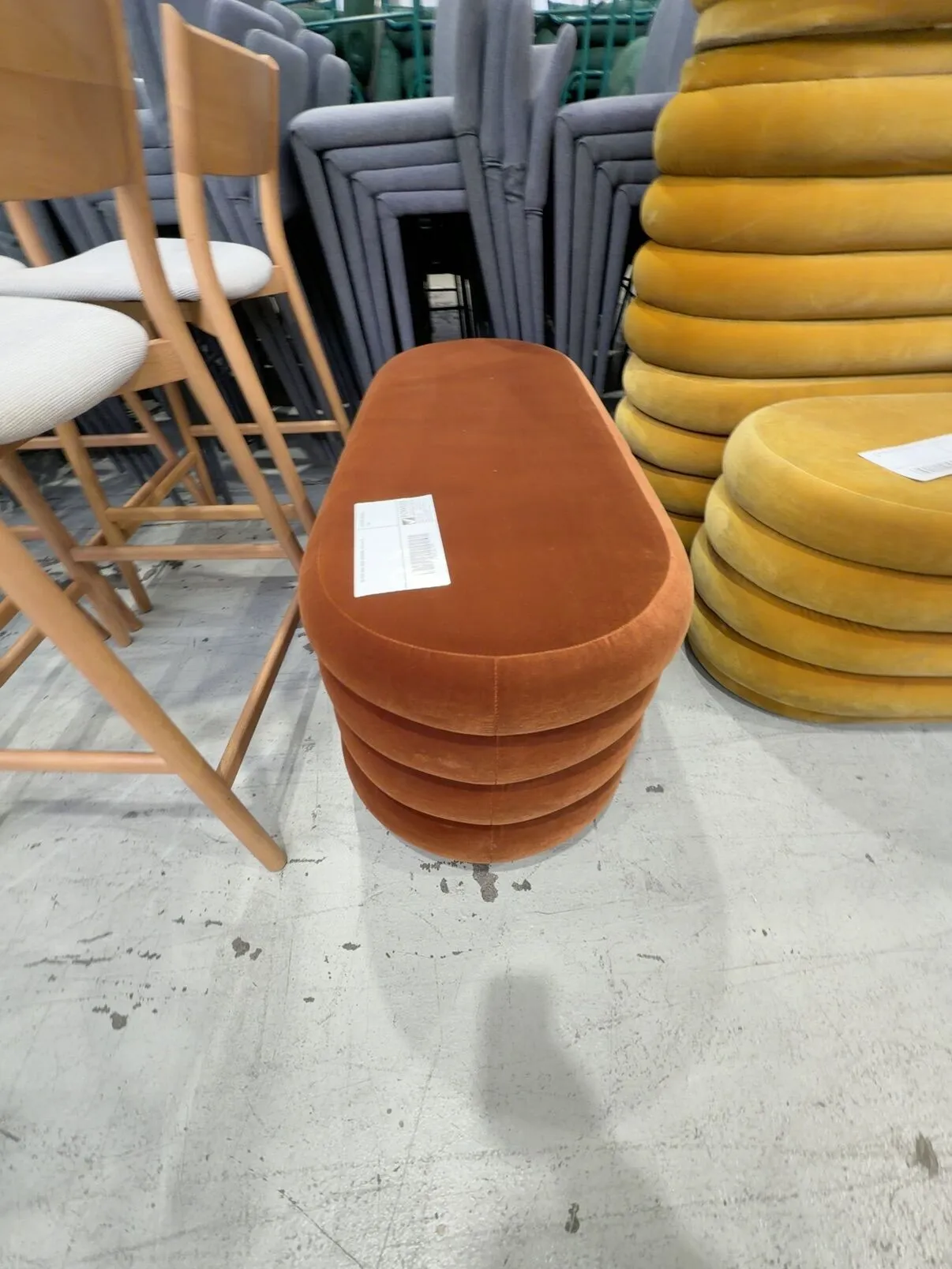 EX HIRE OVAL RUST OTTOMAN, SOLD AS IS EX HIRE OVAL RUST OTTOMAN, SOLD AS IS