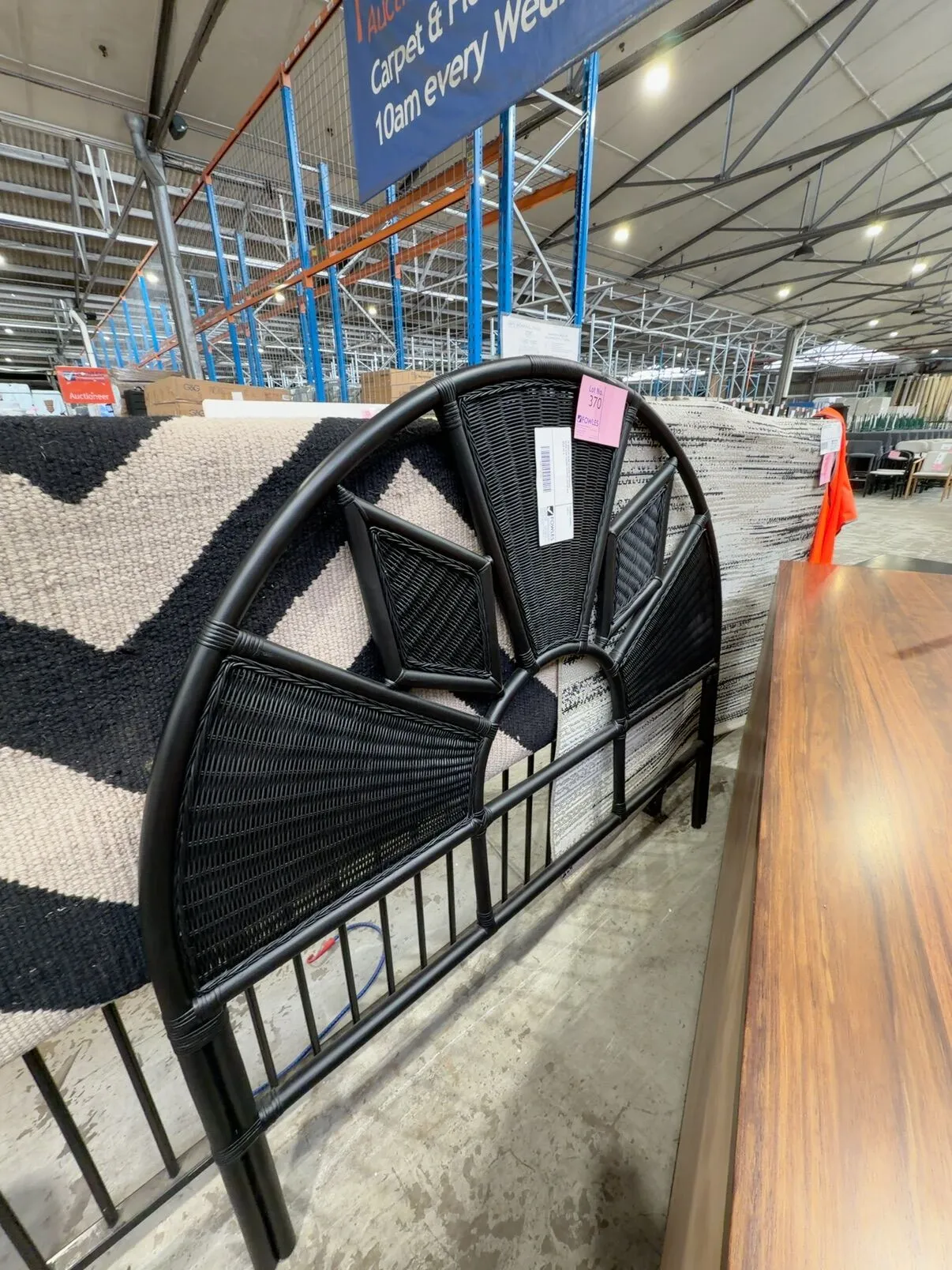 EX DISPLAY HOME STAGING FURNITURE - BLACK CANE ARCHED BEDHEAD, QUEEN SIZE, SOLD AS IS EX DISPLAY HOME STAGING FURNITURE - BLACK CANE ARCHED BEDHEAD, QUEEN SIZE, SOLD AS IS