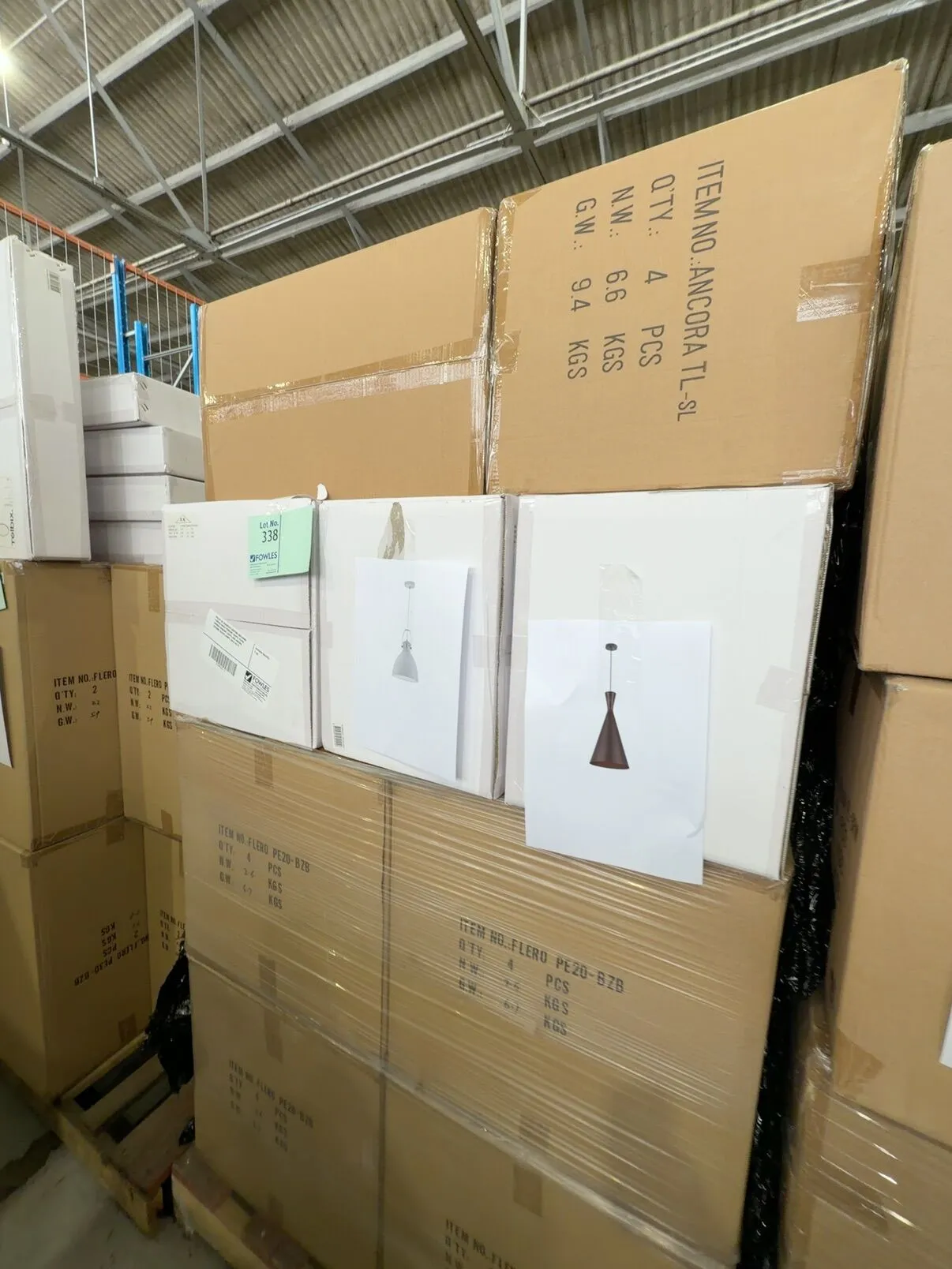PALLET OF ASSORTED LIGHTING INCLUDING FABRICA WHITE PENDANT LIGHTS, FLERO BRONZE PENDANT LIGHTS AND ANCORA CERAMIC SILVER LAMPS, SOLD AS IS PALLET OF ASSORTED LIGHTING INCLUDING FABRICA WHITE PENDANT LIGHTS, FLERO BRONZE PENDANT LIGHTS AND ANCORA CERAMIC SILVER LAMPS, SOLD AS IS