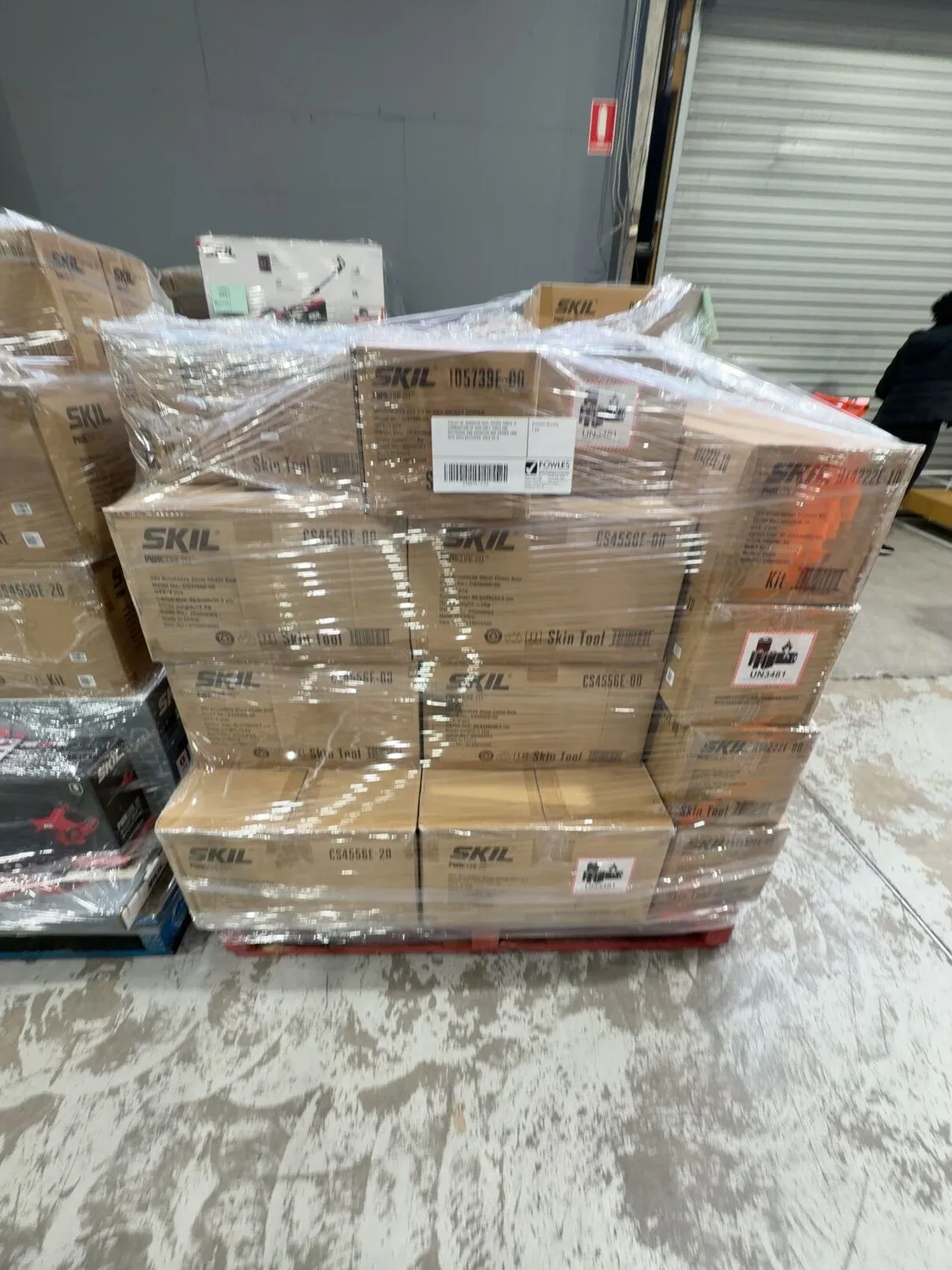 PALLET OF ASSORTED SKIIL POWER TOOLS, A COMBINATION OF SKIN ONLY TOOLS (NO BATTERIES) AND ASSORTED SKIL POWER TOOL KITS WITH BATTERIES, SOLD AS IS PALLET OF ASSORTED SKIIL POWER TOOLS, A COMBINATION OF SKIN ONLY TOOLS (NO BATTERIES) AND ASSORTED SKIL POWER TOOL KITS WITH BATTERIES, SOLD AS IS