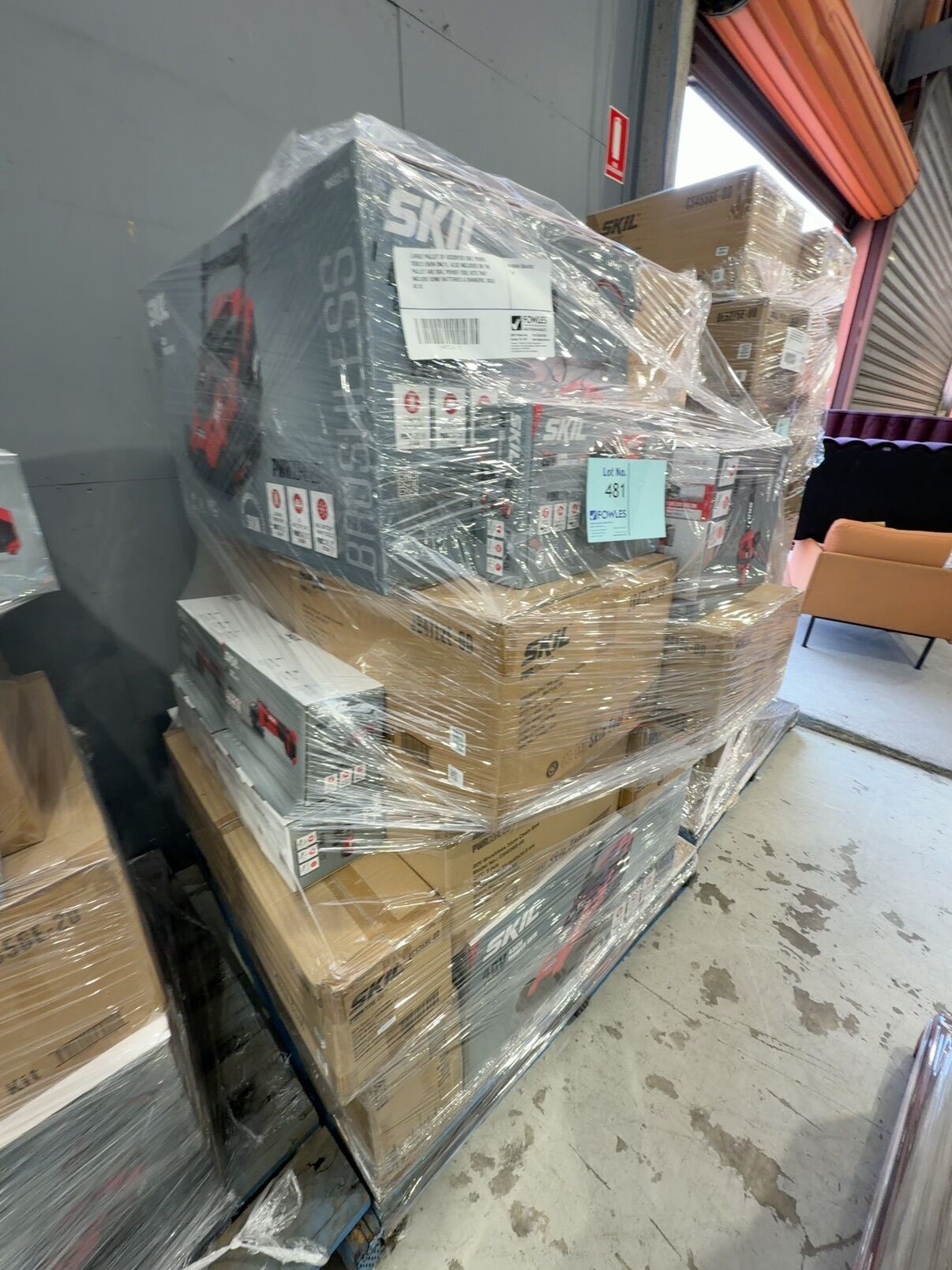 LARGE PALLET OF ASSORTED SKIL POWER TOOLS (SKIN ONLY), ALSO INCLUDED ON THE PALLET ARE SKIL POWER TOOL KITS THAT INCLUDE SOME BATTERIES & CHARGERS, SOLD AS IS LARGE PALLET OF ASSORTED SKIL POWER TOOLS (SKIN ONLY), ALSO INCLUDED ON THE PALLET ARE SKIL POWER TOOL KITS THAT INCLUDE SOME BATTERIES & CHARGERS, SOLD AS IS
