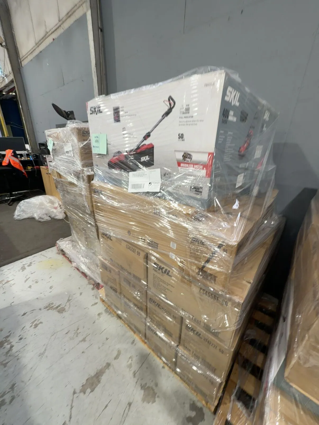 PALLET OF ASSORTED SKIIL POWER TOOLS, A COMBINATION OF SKIN ONLY TOOLS (NO BATTERIES) AND ASSORTED SKIL POWER TOOL KITS WITH BATTERIES, SOLD AS IS PALLET OF ASSORTED SKIIL POWER TOOLS, A COMBINATION OF SKIN ONLY TOOLS (NO BATTERIES) AND ASSORTED SKIL POWER TOOL KITS WITH BATTERIES, SOLD AS IS