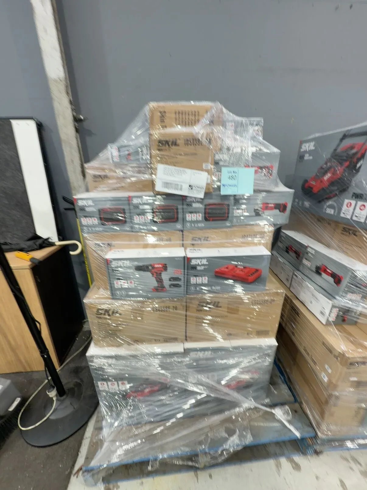 LARGE PALLET OF ASSORTED SKIL POWER TOOLS (SKIN ONLY), ALSO INCLUDED ON THIS PALLET ARE SOME SKIL POWER TOOL KITS THAT INCLUDE SOME BATTERIES AND CHARGERS, SOLD AS IS LARGE PALLET OF ASSORTED SKIL POWER TOOLS (SKIN ONLY), ALSO INCLUDED ON THIS PALLET ARE SOME SKIL POWER TOOL KITS THAT INCLUDE SOME BATTERIES AND CHARGERS, SOLD AS IS