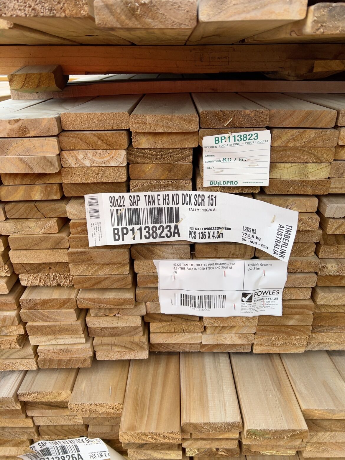 90X22 TAN E H3 TREATED PINE DECKING-136/4.8 (THIS PACK IS AGED STOCK AND SOLD AS IS) 90X22 TAN E H3 TREATED PINE DECKING-136/4.8 (THIS PACK IS AGED STOCK AND SOLD AS IS)