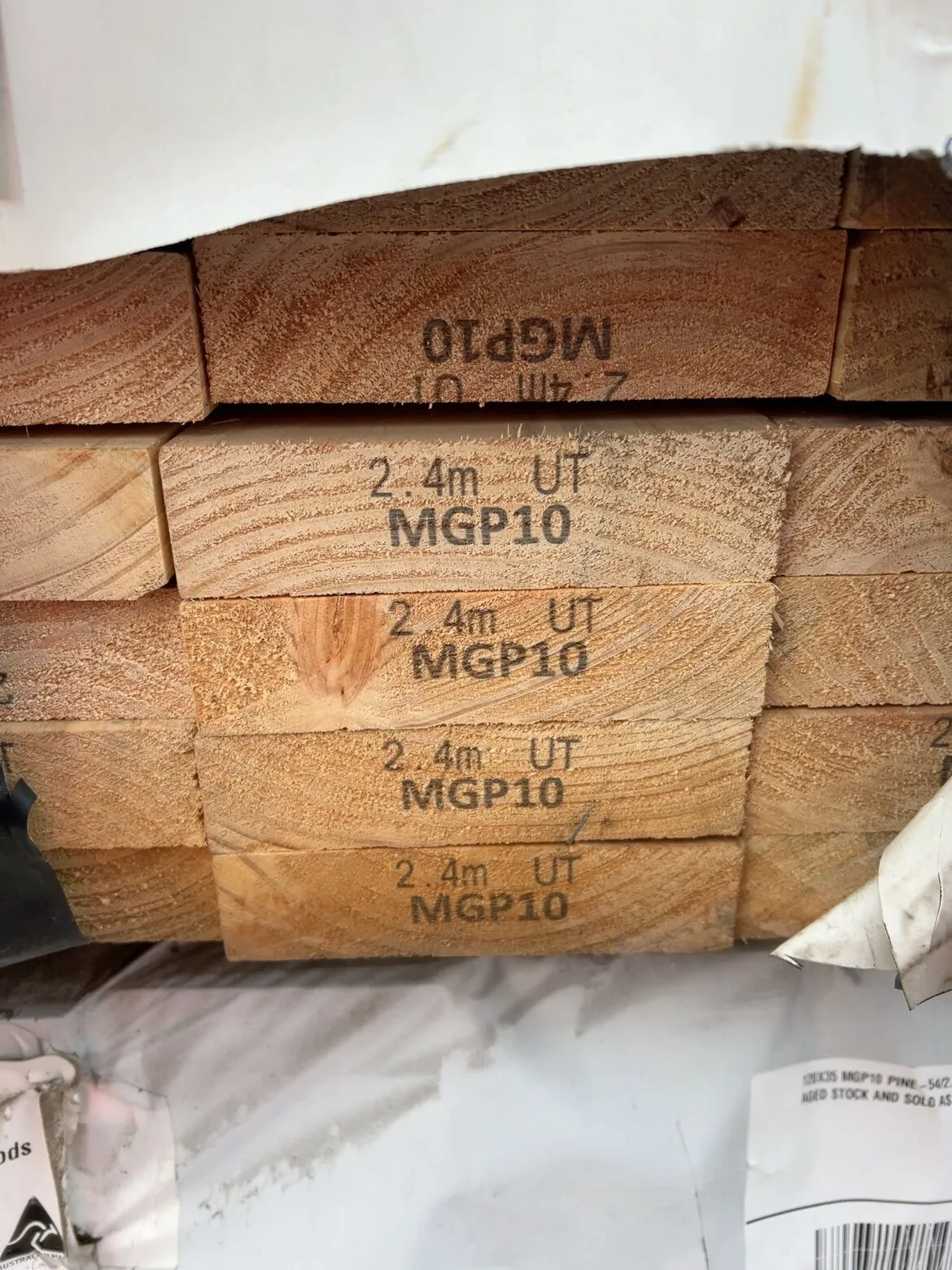 140X35 MGP10 PINE-38/2.4 (THIS PACK IS AGED STOCK AND SOLD AS IS) 140X35 MGP10 PINE-38/2.4 (THIS PACK IS AGED STOCK AND SOLD AS IS)
