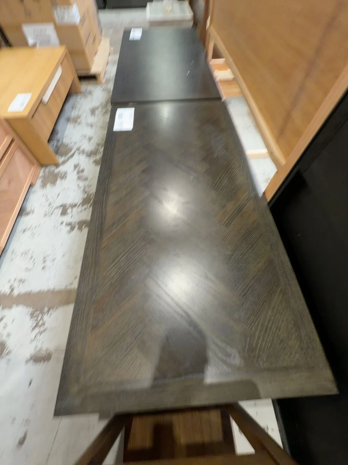 EX DISPLAY ADLEY OAK COFFEE TABLE 1400MM, RATTAN DRAWERS, STAINED JAPAN BLACK, HERRINGBONE TOP, SOLD AS IS EX DISPLAY ADLEY OAK COFFEE TABLE 1400MM, RATTAN DRAWERS, STAINED JAPAN BLACK, HERRINGBONE TOP, SOLD AS IS