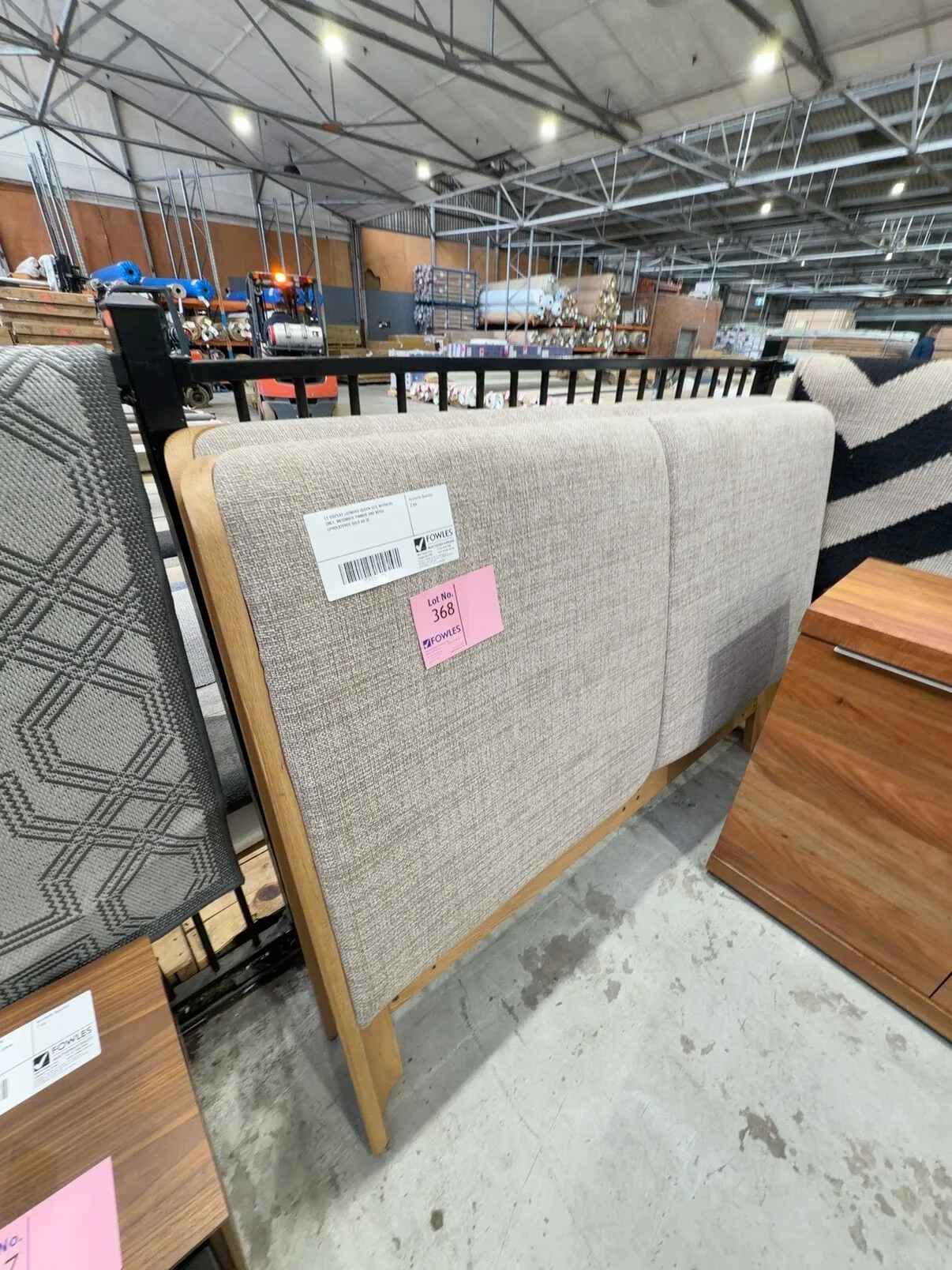 EX DISPLAY LEONARD QUEEN SIZE BEDHEAD ONLY, MESSMATE TIMBER AND BEIGE UPHOLSTERED SOLD AS IS EX DISPLAY LEONARD QUEEN SIZE BEDHEAD ONLY, MESSMATE TIMBER AND BEIGE UPHOLSTERED SOLD AS IS
