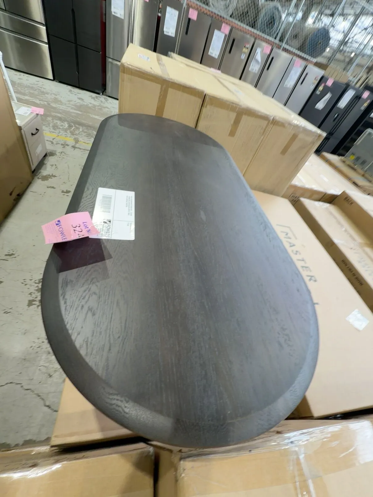 NEW DISCONTINUED FURNITURE - CLAIRE 1400MM OAK JAPAN BLACK COFFEE TABLE WITH CENTRAL PEDESTAL NEW DISCONTINUED FURNITURE - CLAIRE 1400MM OAK JAPAN BLACK COFFEE TABLE WITH CENTRAL PEDESTAL