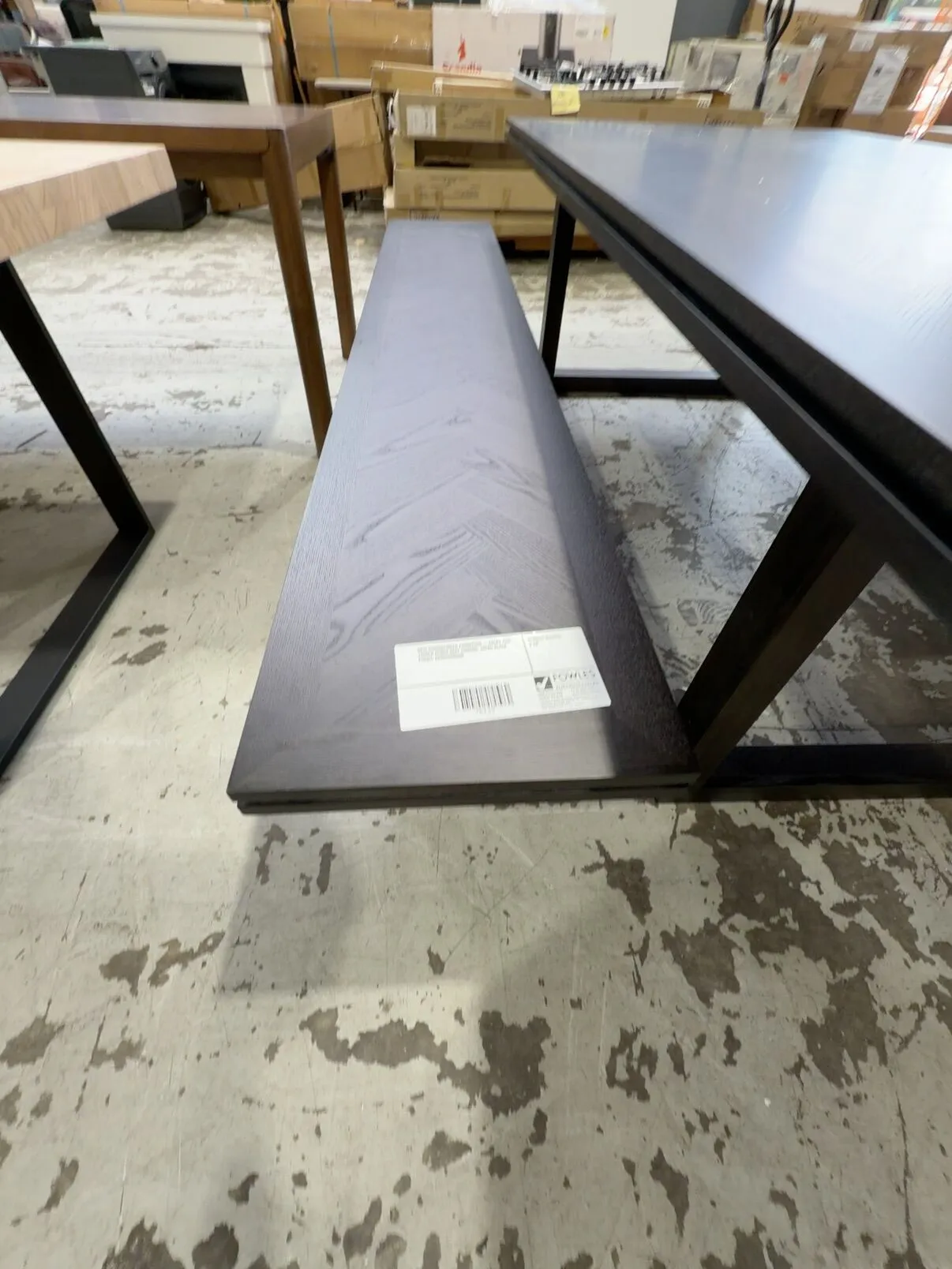 NEW DISCONTINUED FURNITURE - ADLEY ASH TIMBER BENCH SEAT 2400MM, JAPAN BLACK FINISH, HERRINGBONE NEW DISCONTINUED FURNITURE - ADLEY ASH TIMBER BENCH SEAT 2400MM, JAPAN BLACK FINISH, HERRINGBONE