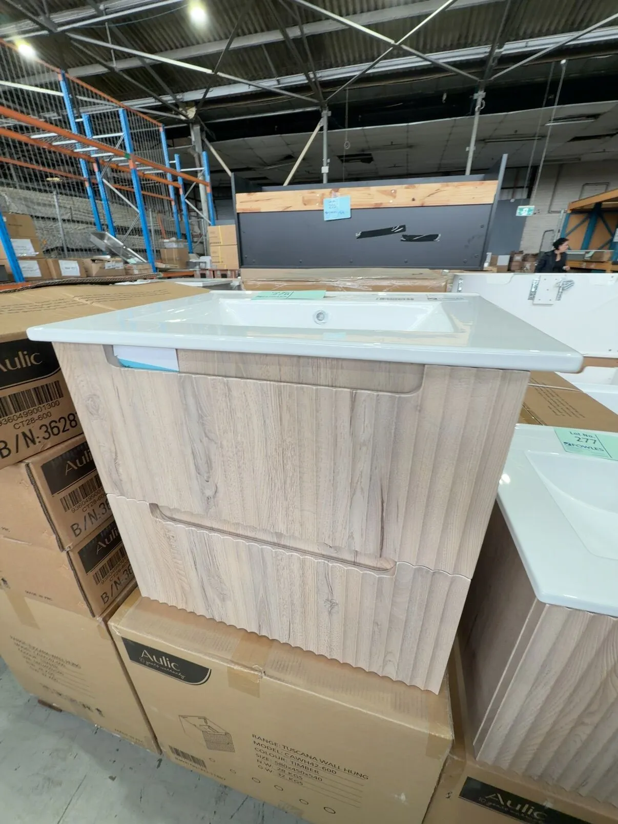 NEW 600MM AULIC TUSCANA WALL HUNG WAVE GROOVE VANITY WITH CRYSTAL CERAMIC TOP, RRP$1659 CAWH42-600-CT28 NEW 600MM AULIC TUSCANA WALL HUNG WAVE GROOVE VANITY WITH CRYSTAL CERAMIC TOP, RRP$1659 CAWH42-600-CT28