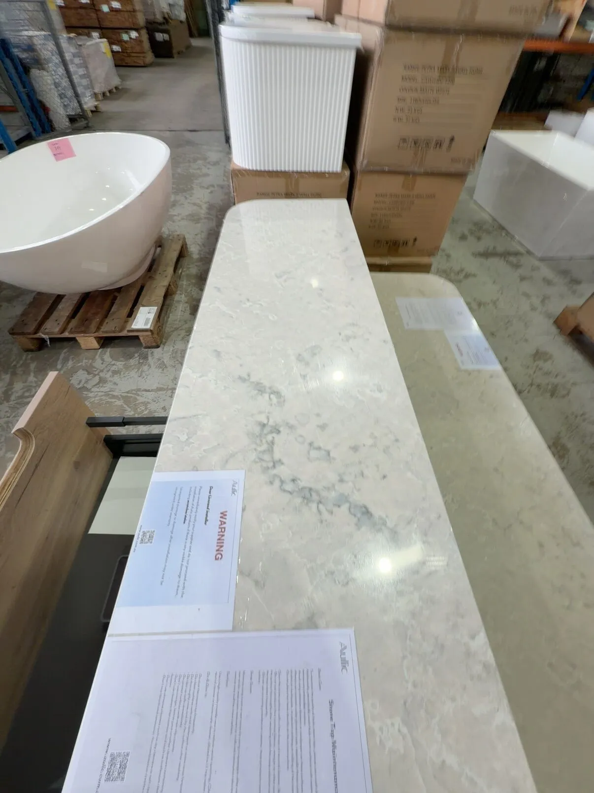 NEW 1800MM AULIC HAMILTON CURVED PLYWOOD WALL HUNG VANITY WITH ALPINE FLAT CURVED STONE BENCH TOP, RRP$3195 CAWH39-1800-ST86FT NEW 1800MM AULIC HAMILTON CURVED PLYWOOD WALL HUNG VANITY WITH ALPINE FLAT CURVED STONE BENCH TOP, RRP$3195 CAWH39-1800-ST86FT