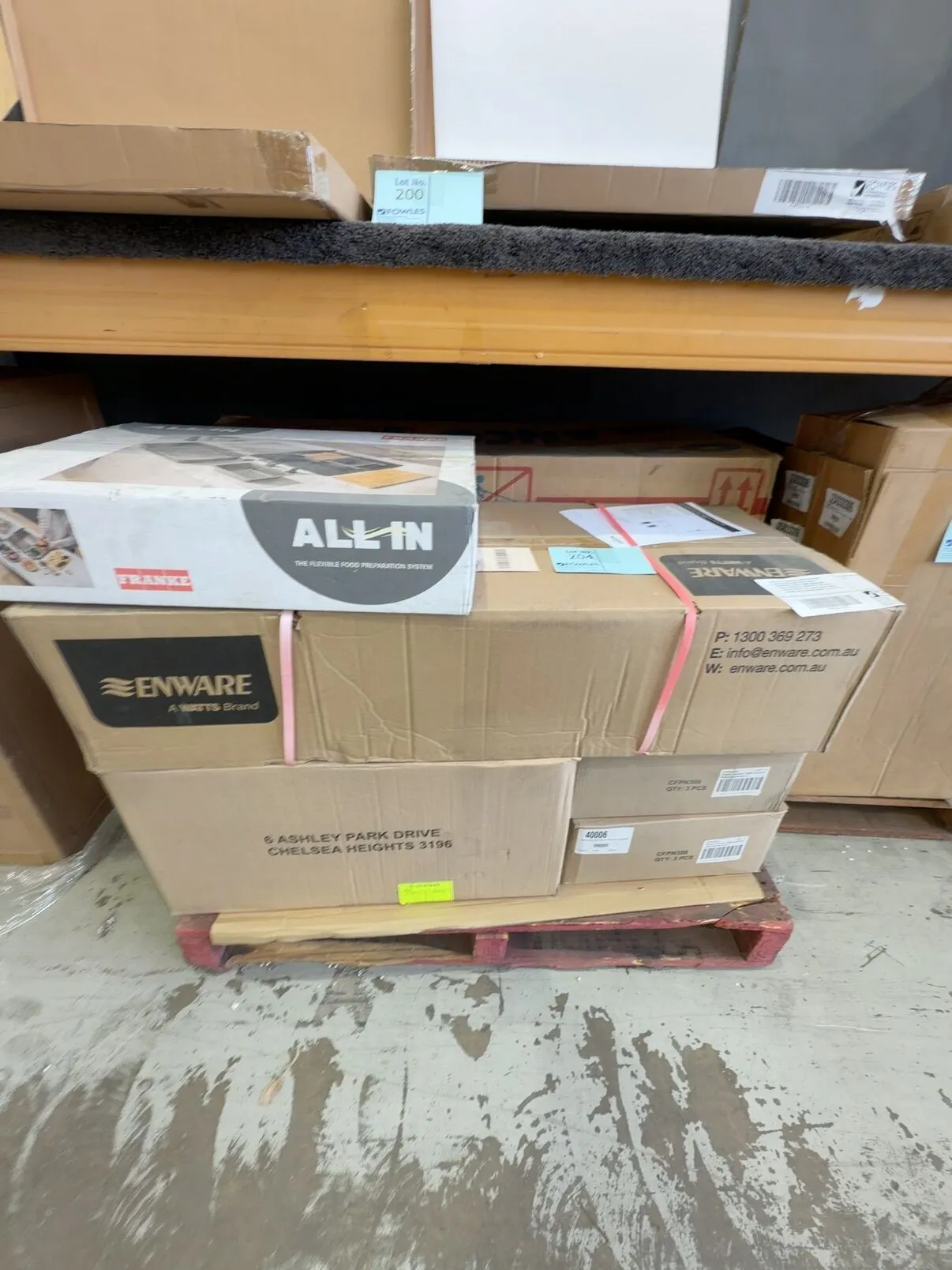 PALLET OF ASSORTED GOODS INCLUDING ENWARE ECE270WH FREESTANDING INDUSTRIAL GRADE COMBO EMERGENCY SAFETY SHOWER & HAND/FOOT OPERATED EYE/FACE WASH, ALSO ABEY SCHOCK SINK, BLANCO SINK & SHOWER NICHES, SOLD AS IS PALLET OF ASSORTED GOODS INCLUDING ENWARE ECE270WH FREESTANDING INDUSTRIAL GRADE COMBO EMERGENCY SAFETY SHOWER & HAND/FOOT OPERATED EYE/FACE WASH, ALSO ABEY SCHOCK SINK, BLANCO SINK & SHOWER NICHES, SOLD AS IS