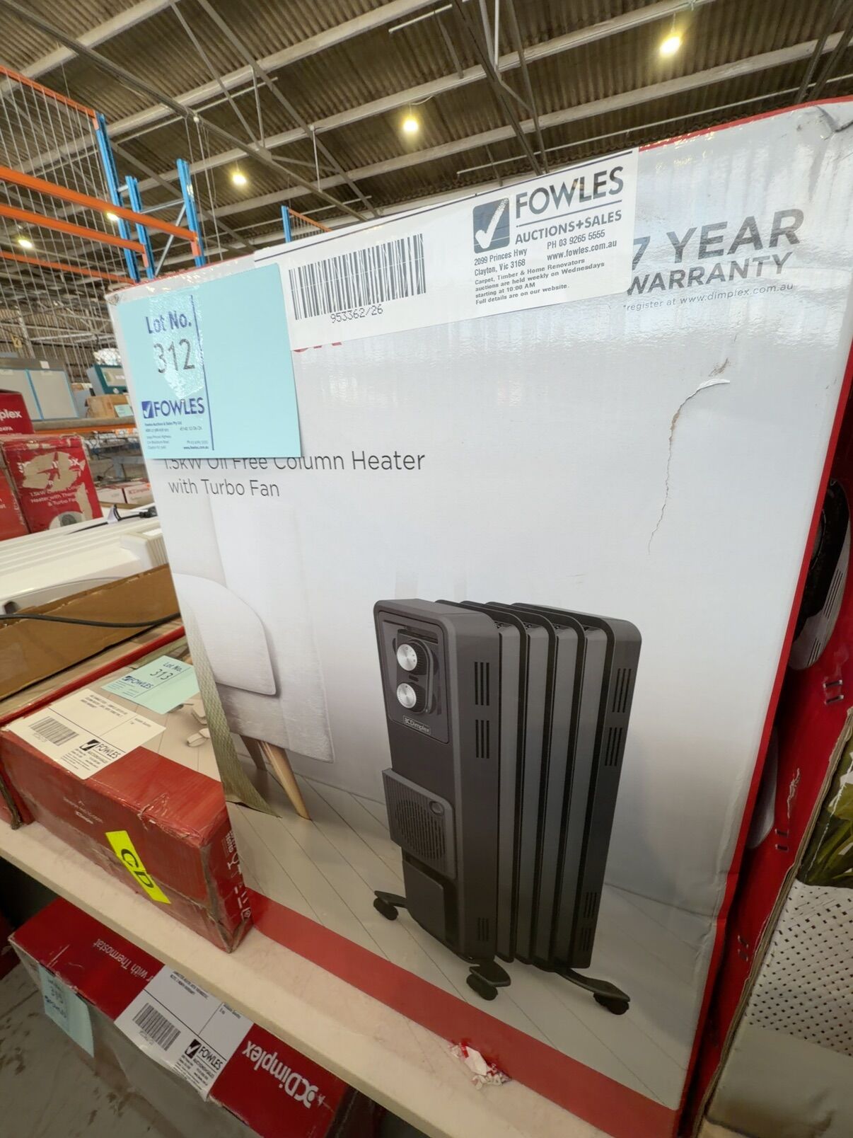 BOX DAMAGE STOCK - DIMPLEX 1.5KW OIL FREE COLUMN HEATER WITH FAN, ECR15FA, 3 MONTH WARRANTY BOX DAMAGE STOCK - DIMPLEX 1.5KW OIL FREE COLUMN HEATER WITH FAN, ECR15FA, 3 MONTH WARRANTY