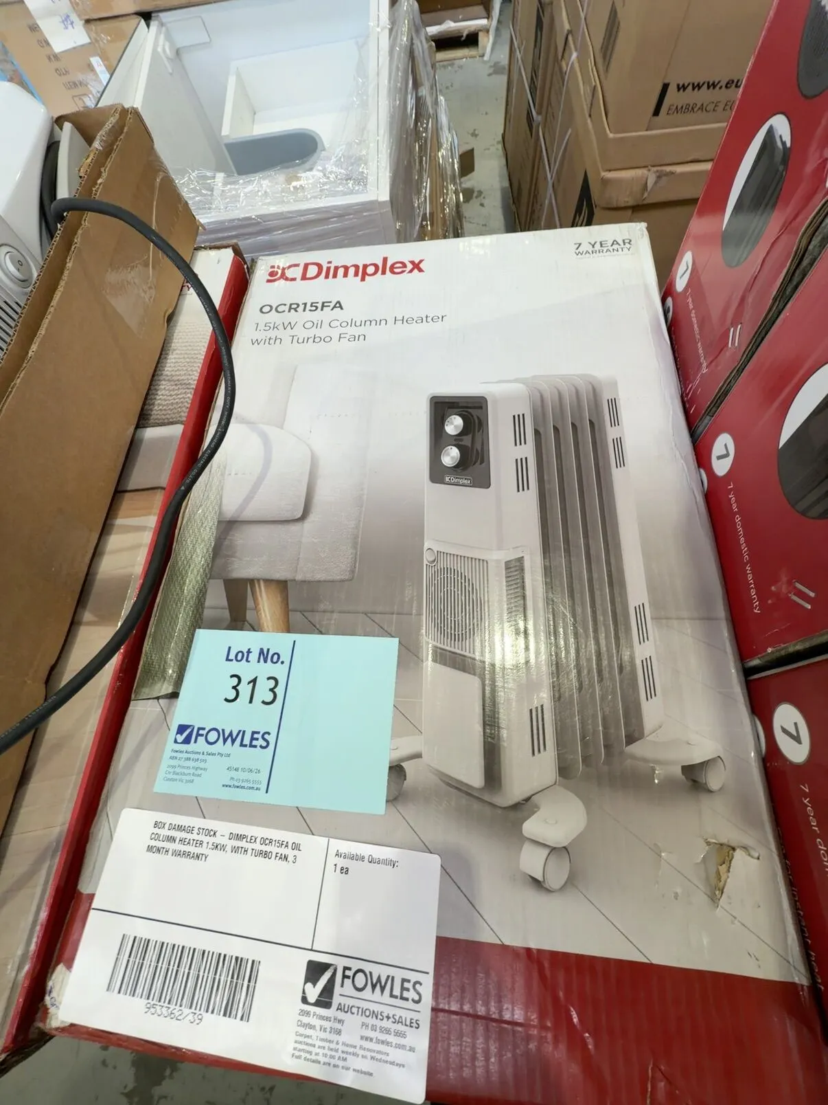 BOX DAMAGE STOCK - DIMPLEX OCR15FA OIL COLUMN HEATER 1.5KW, WITH TURBO FAN, 3 MONTH WARRANTY BOX DAMAGE STOCK - DIMPLEX OCR15FA OIL COLUMN HEATER 1.5KW, WITH TURBO FAN, 3 MONTH WARRANTY
