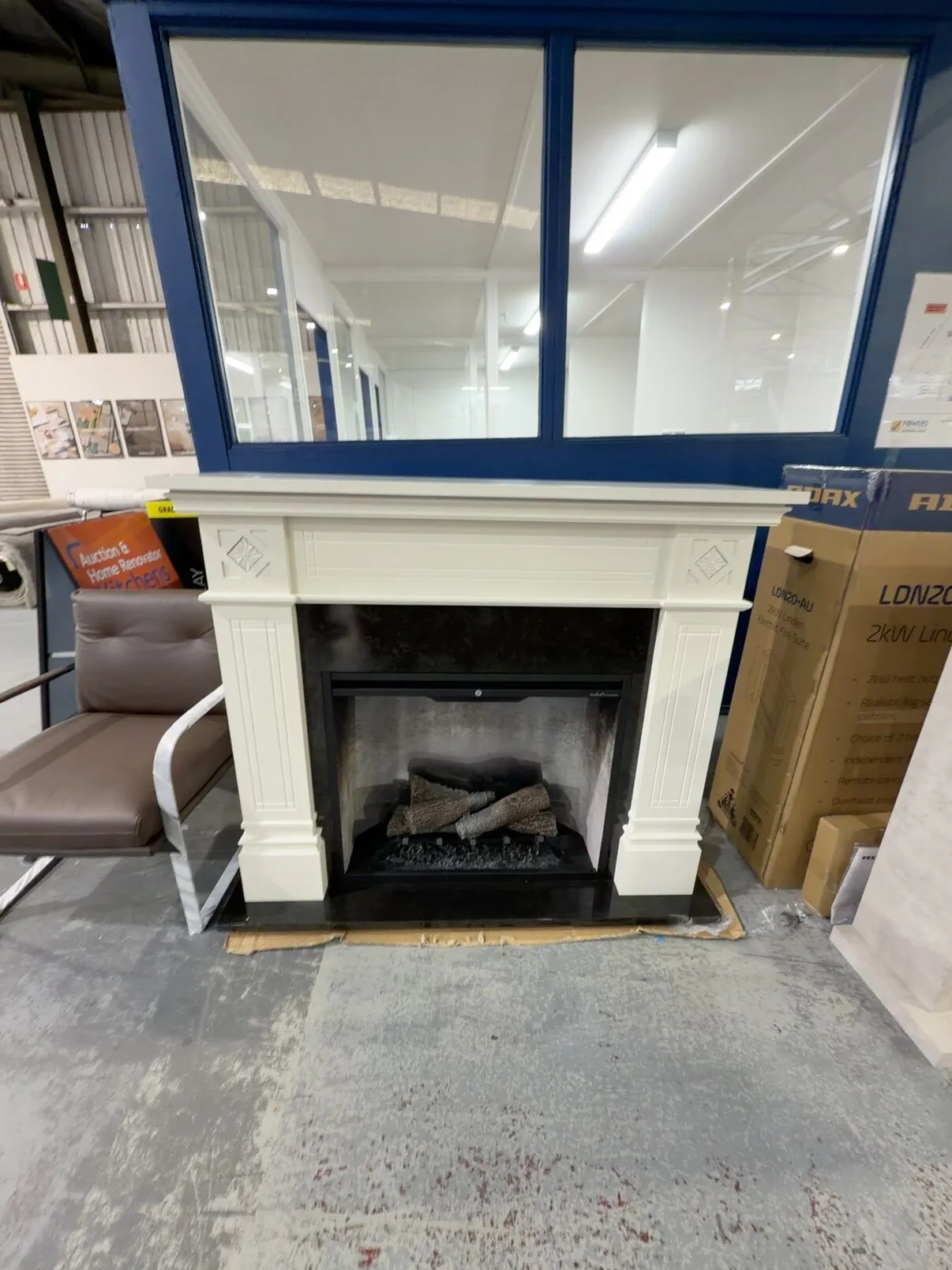 EX DISPLAY OSBOURNE WHITE MANTLE 2KW HEATER, ORNATE CARVING, STONE BASE RRP$2799 WITH 3 MONTH WARRANTY EX DISPLAY OSBOURNE WHITE MANTLE 2KW HEATER, ORNATE CARVING, STONE BASE RRP$2799 WITH 3 MONTH WARRANTY