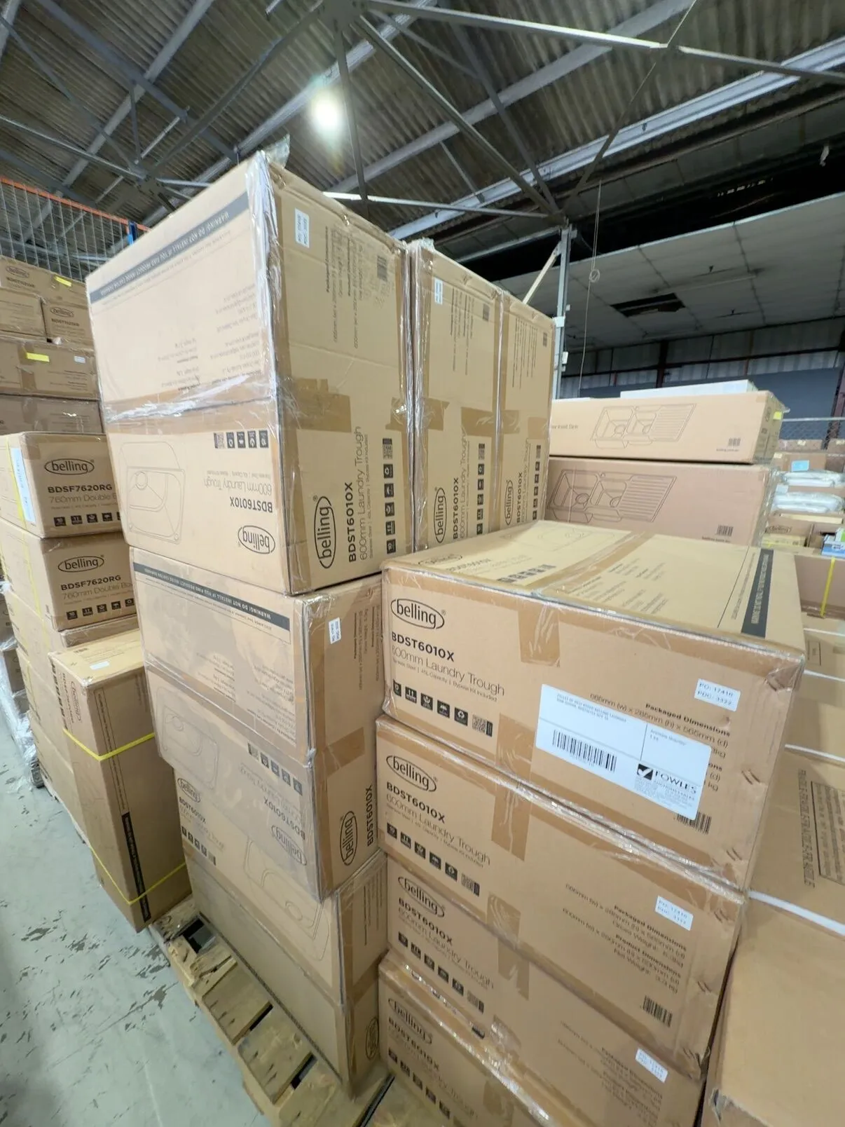 PALLET OF NEW BOXED BELLING LAUNDRY SINK 600MM, BDST6010X QTY 13 PALLET OF NEW BOXED BELLING LAUNDRY SINK 600MM, BDST6010X QTY 13