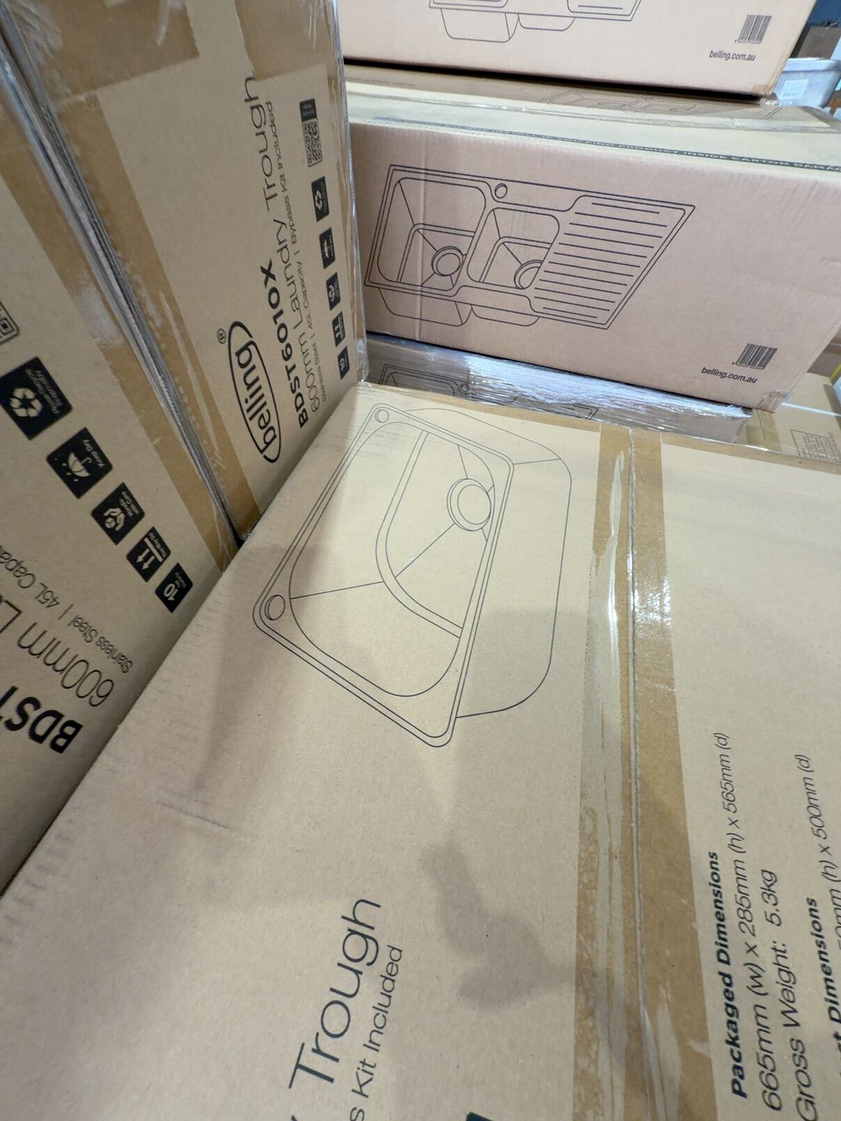PALLET OF NEW BOXED BELLING LAUNDRY SINK 600MM, BDST6010X QTY 13 PALLET OF NEW BOXED BELLING LAUNDRY SINK 600MM, BDST6010X QTY 13