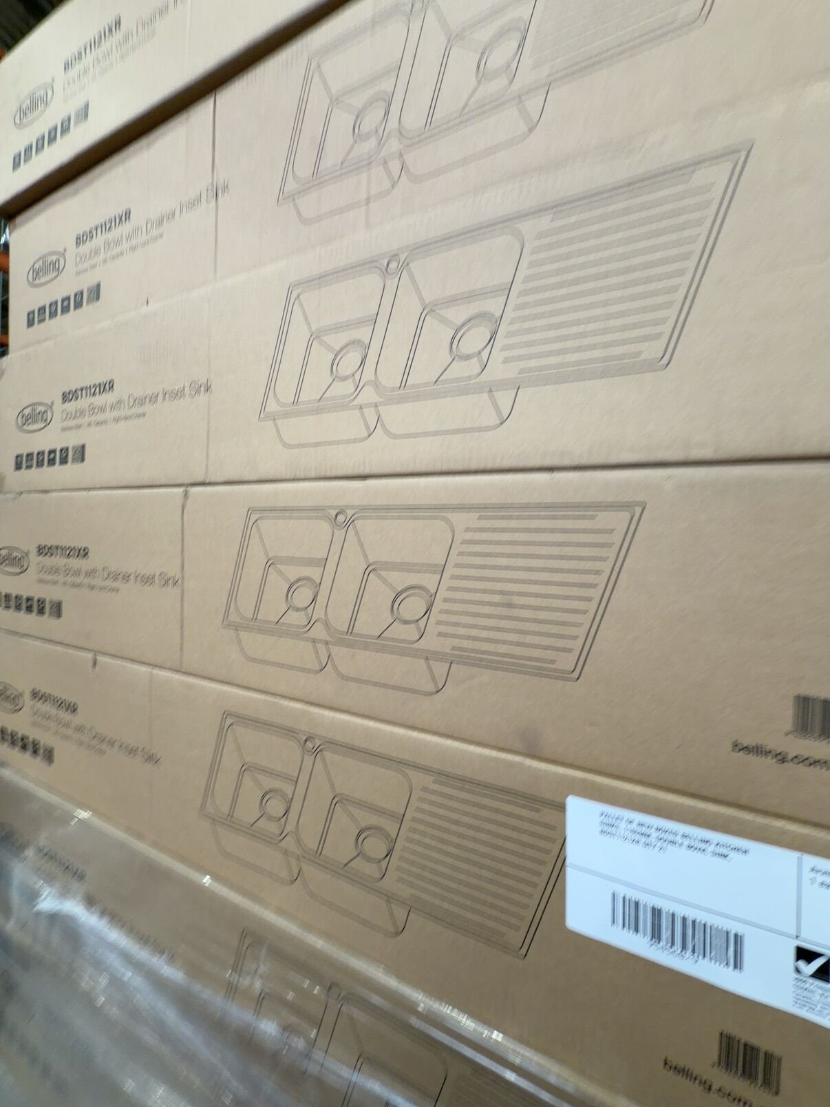 PALLET OF NEW BOXED BELLING KITCHEN SINKS, 1180MM, DOUBLE BOWL SINK, BDST1121XR QTY 21 PALLET OF NEW BOXED BELLING KITCHEN SINKS, 1180MM, DOUBLE BOWL SINK, BDST1121XR QTY 21