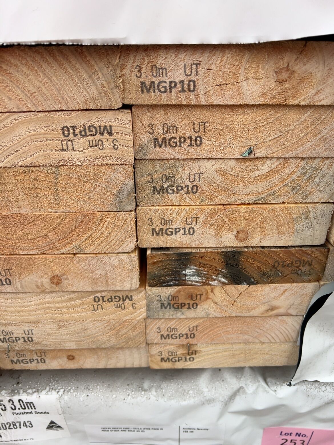 190X45 MGP10 PINE-56/3.0 (THIS PACK IS AGED STOCK AND SOLD AS IS) 190X45 MGP10 PINE-56/3.0 (THIS PACK IS AGED STOCK AND SOLD AS IS)