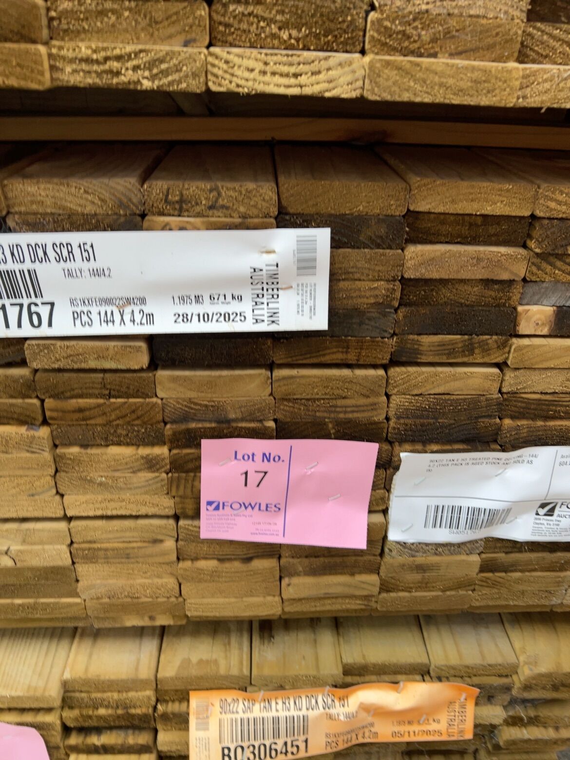 90X22 TAN E H3 TREATED PINE DECKING-144/4.2 (THIS PACK IS AGED STOCK AND SOLD AS IS) 90X22 TAN E H3 TREATED PINE DECKING-144/4.2 (THIS PACK IS AGED STOCK AND SOLD AS IS)
