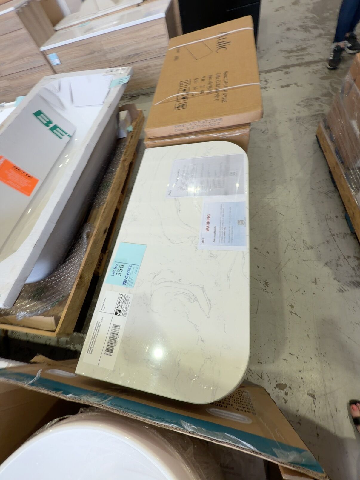 AULIC 900MM CURVA WALL HUNG VANITY, CURVED FLUTED CABINET WITH CURVED STONE TOP, RRP$2199, CAWH46-900-ST26FT AULIC 900MM CURVA WALL HUNG VANITY, CURVED FLUTED CABINET WITH CURVED STONE TOP, RRP$2199, CAWH46-900-ST26FT