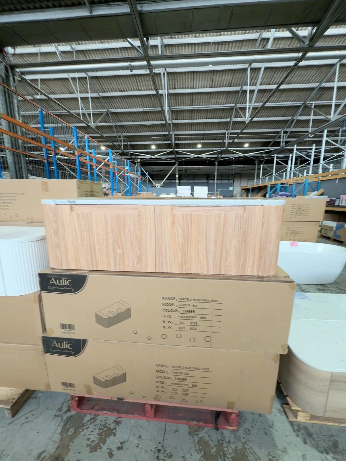 NEW 1500MM AULIC VARCELLI MONO WALL HUNG HARVEST OAK FLUTED CURVED VANITY WITH CURVED STONE TOP RRP$2669, CAWH53-1500/ST86FT NEW 1500MM AULIC VARCELLI MONO WALL HUNG HARVEST OAK FLUTED CURVED VANITY WITH CURVED STONE TOP RRP$2669, CAWH53-1500/ST86FT