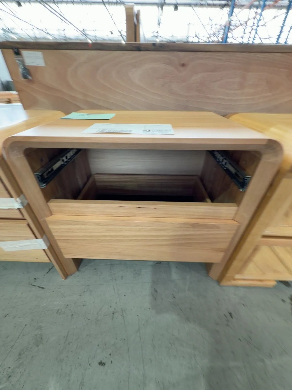 EX DISPLAY - LENA MESSMATE CURVED BEDSIDE TABLE, SOLD AS IS *MISSING DRAWER FRONT* EX DISPLAY - LENA MESSMATE CURVED BEDSIDE TABLE, SOLD AS IS *MISSING DRAWER FRONT*
