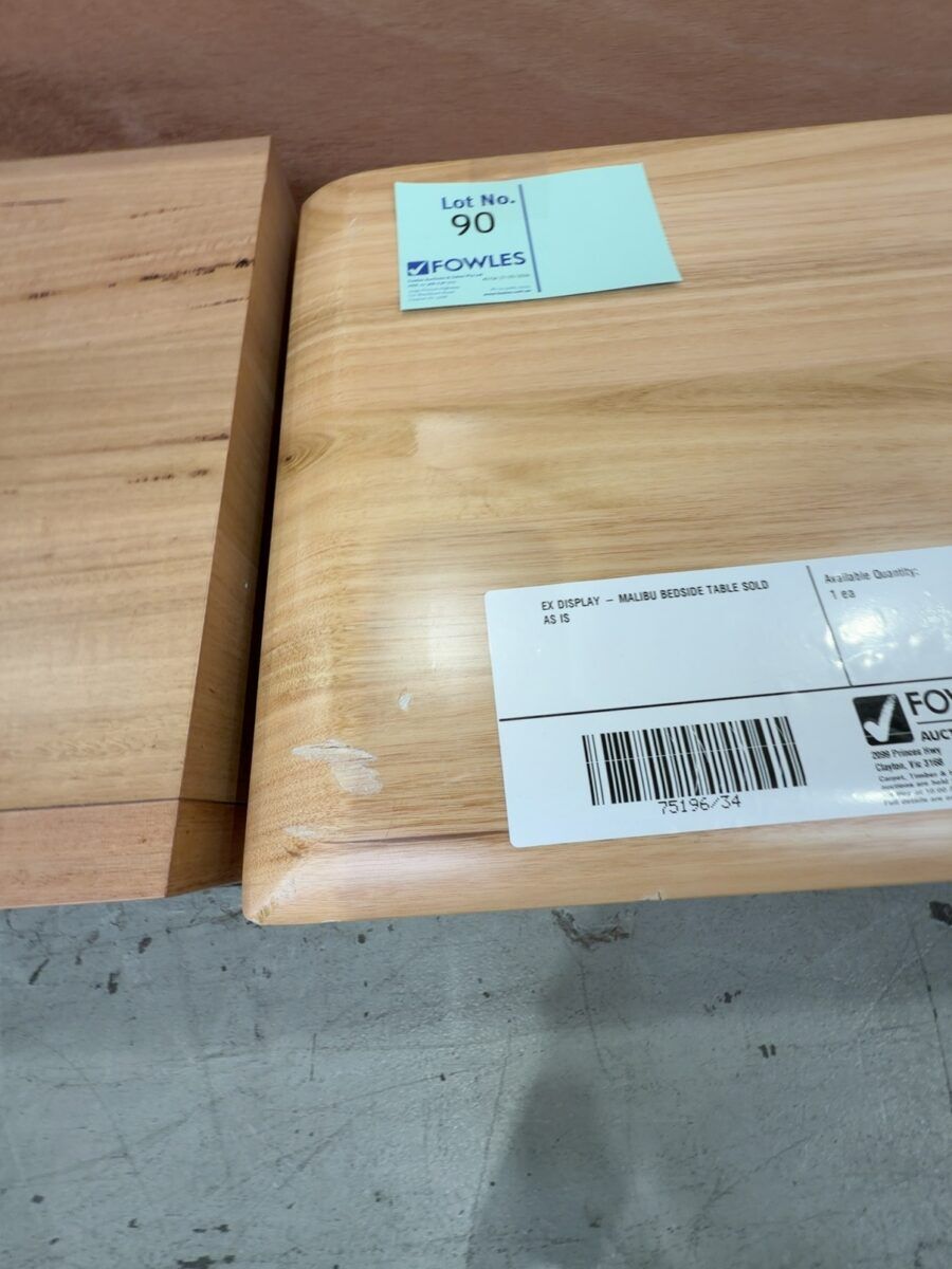 EX DISPLAY - MALIBU BEDSIDE TABLE SOLD AS IS **SOME DENTS, MARKS ...