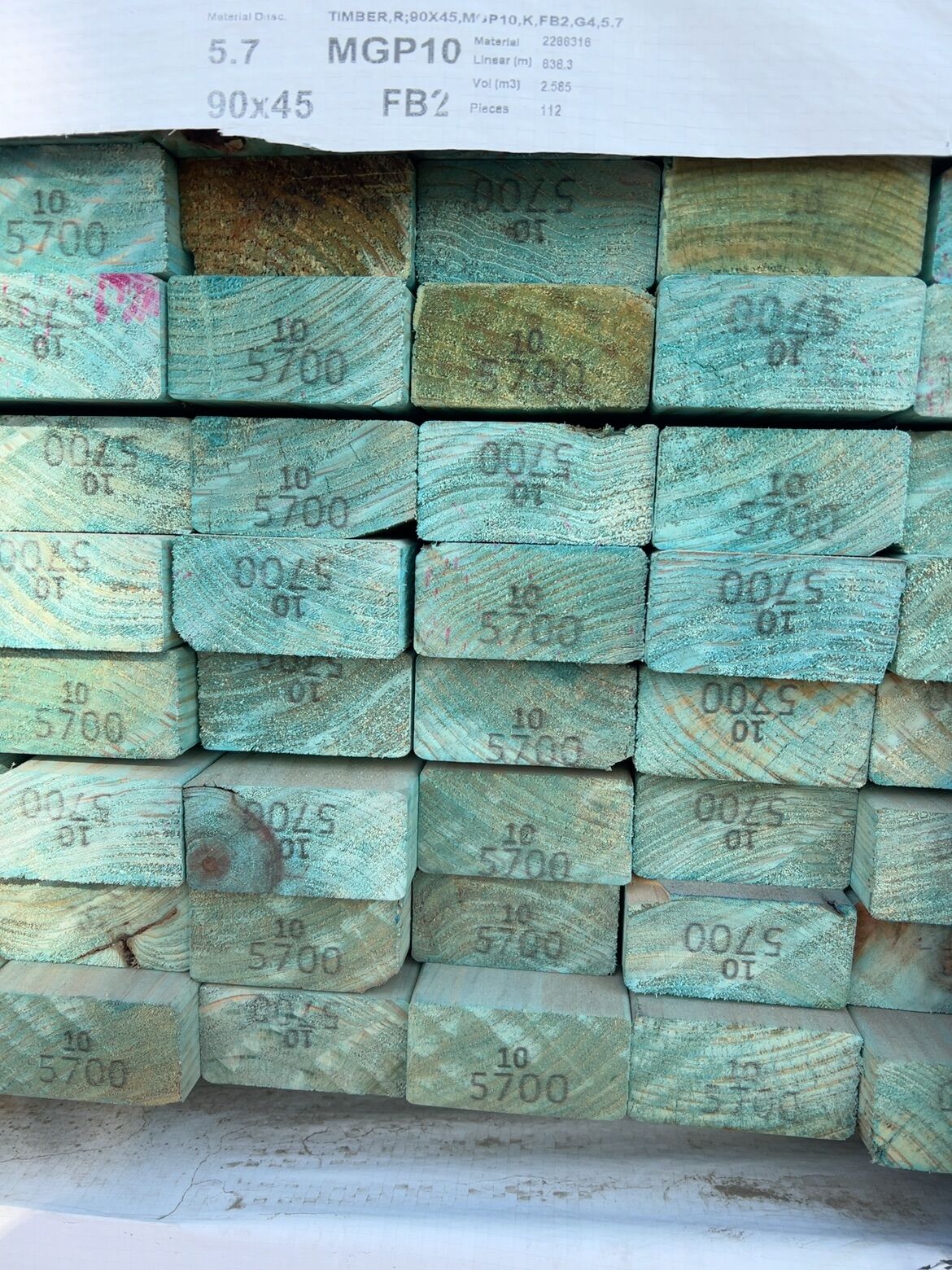 90X45 FB2 BLUE MGP10 PINE-112/5.7 (THIS PACK IS AGED STOCK AND SOLD AS IS) 90X45 FB2 BLUE MGP10 PINE-112/5.7 (THIS PACK IS AGED STOCK AND SOLD AS IS)
