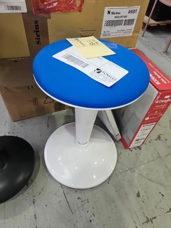 SAMPLE - BLUE DRAFTING STOOL, ROTATES 360 DEGREE, HEIGHT ADJUSTABLE, RRP$229 SOLD AS IS