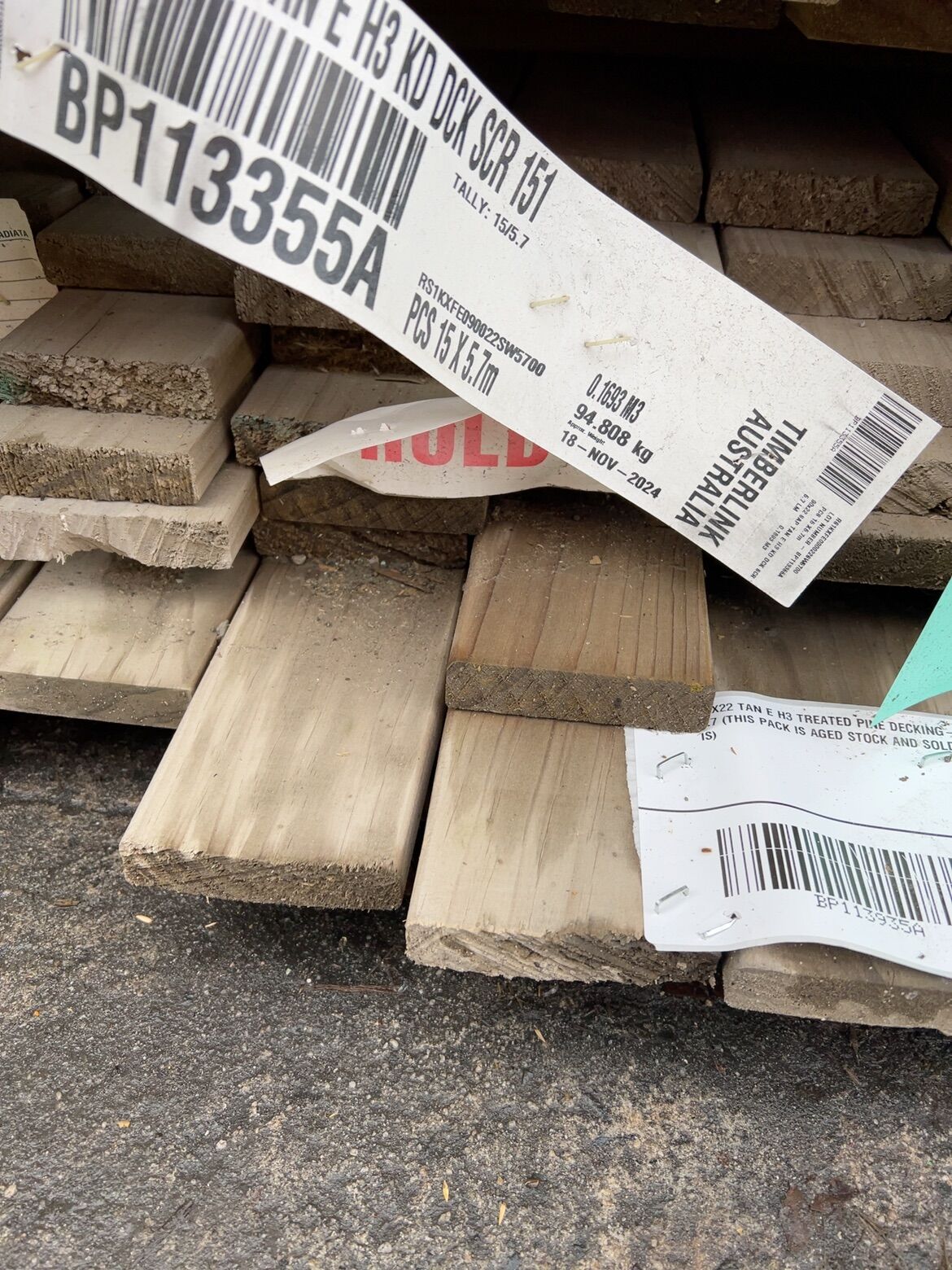 90X22 TAN E H3 TREATED PINE DECKING-58/5.7 (THIS PACK IS AGED STOCK AND SOLD AS IS) 90X22 TAN E H3 TREATED PINE DECKING-58/5.7 (THIS PACK IS AGED STOCK AND SOLD AS IS)