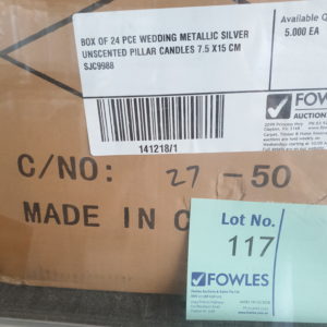 BOX OF 24 PCE WEDDING METALLIC SILVER UNSCENTED PILLAR CANDLES 7.5 X15 CM SJC9988